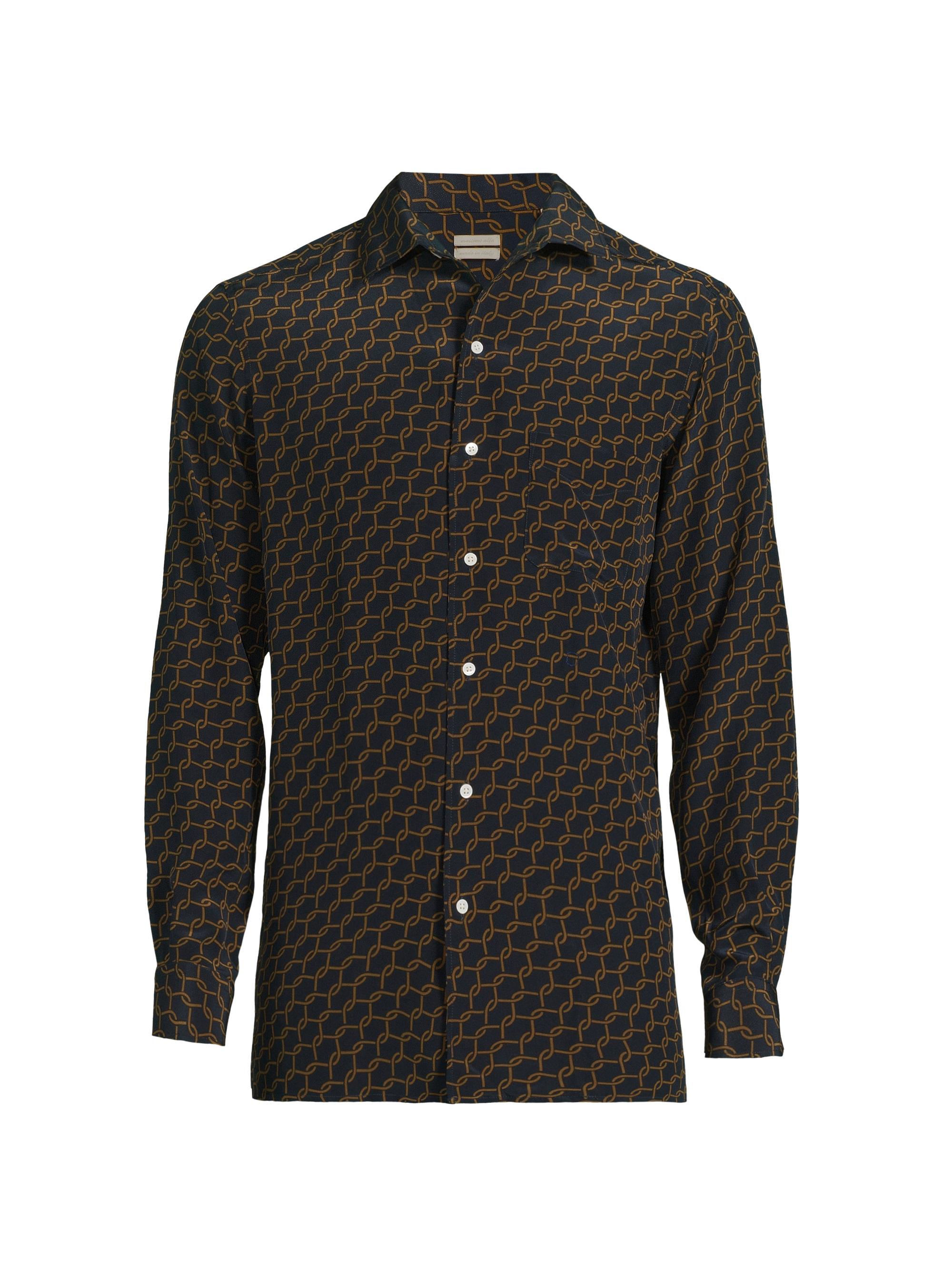 Massimo Alba Men's Chainlink Silk Shirt - Dark Blue