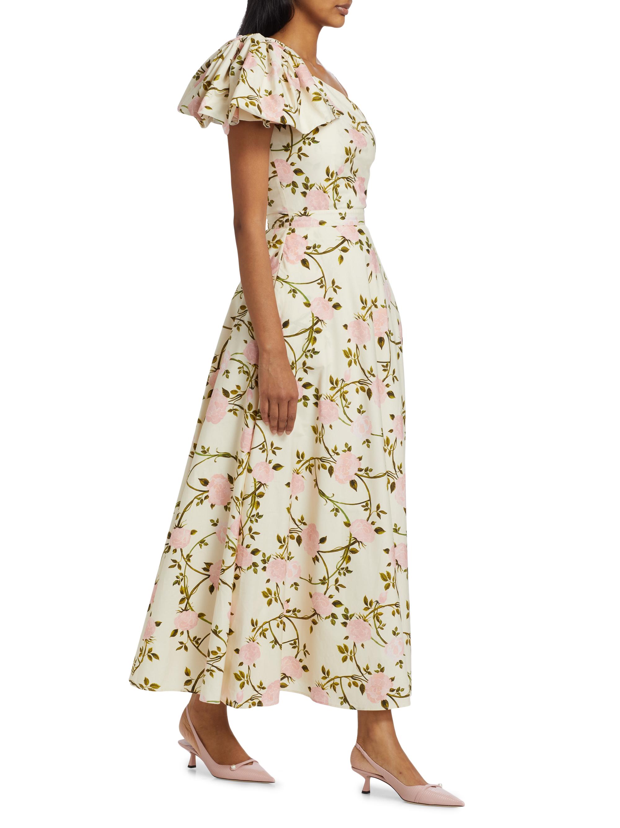 Giambattista Valli Rose Printed Poplin One-Shoulder Cocktail Dress