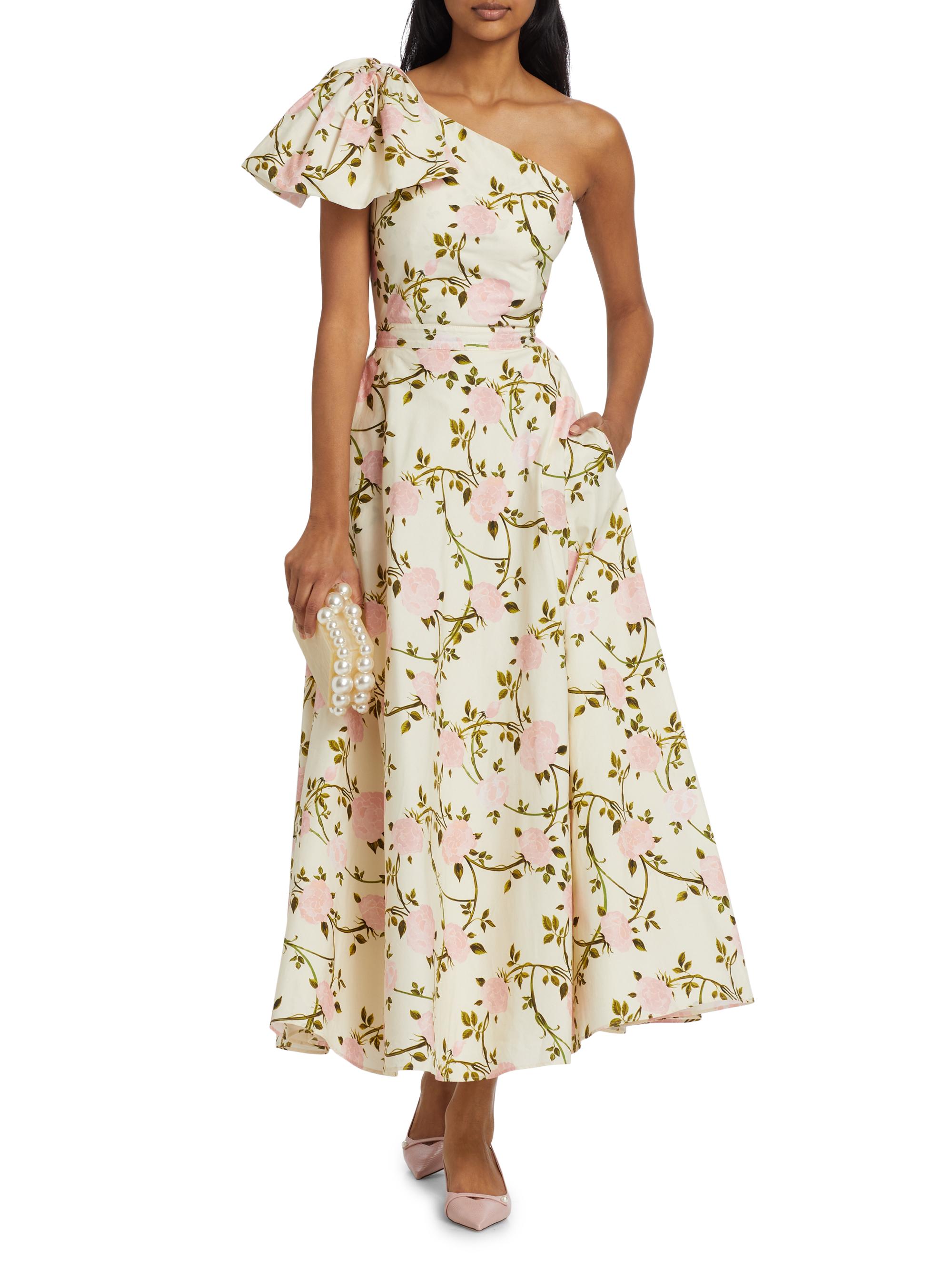 GIAMBATTISTA VALLI ワンピース 40/XS イタリア製 絹 Giambattista Valli Rose Printed Poplin One-Shoulder Cocktail Dress
