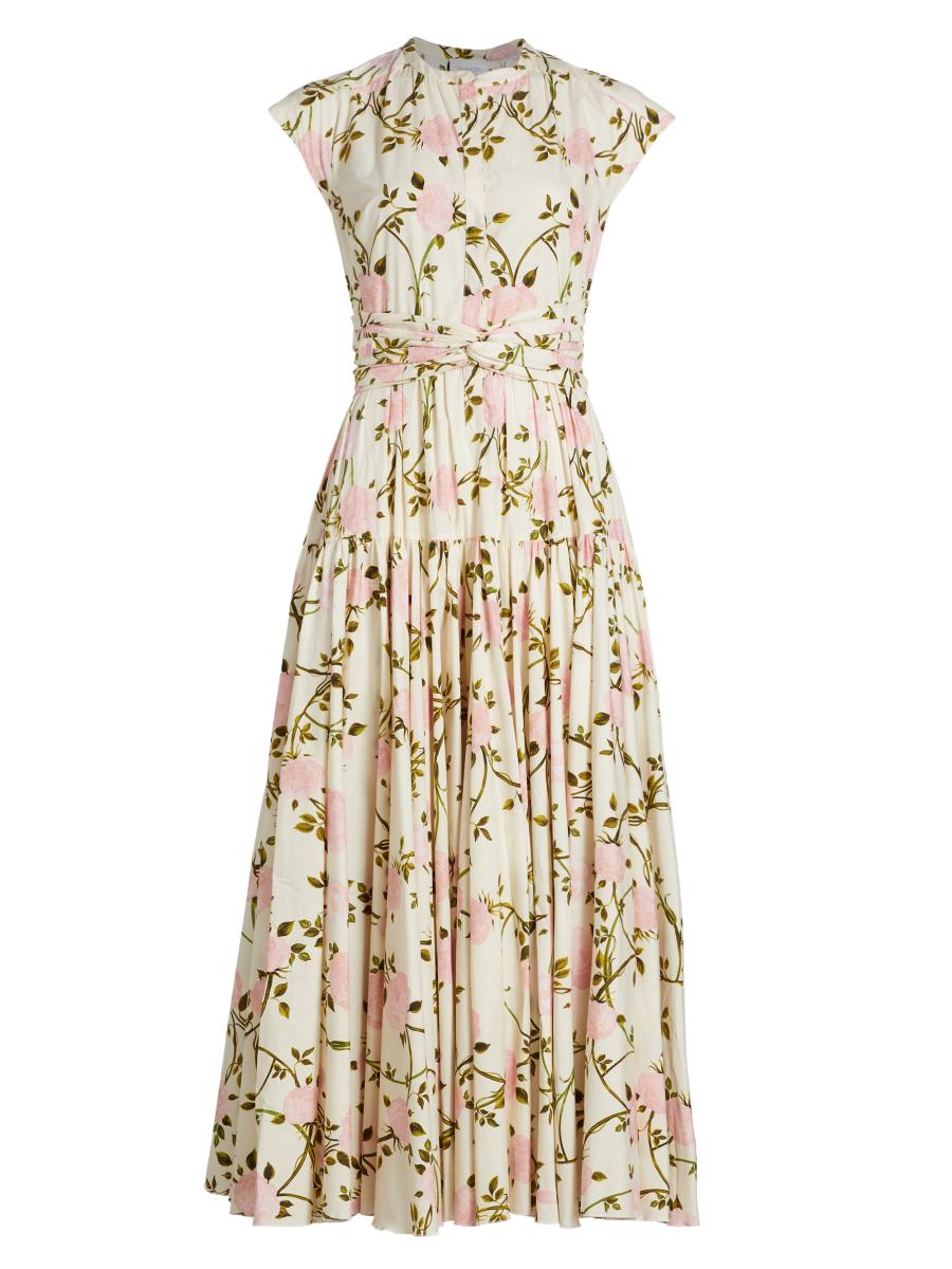 GiAMBATTiSTA VALLi 25SSSVMO3111J2DEN7003 関税送料込 Giambattista Valli Rose-Print Cotton Midi-Dress | Saks Fifth