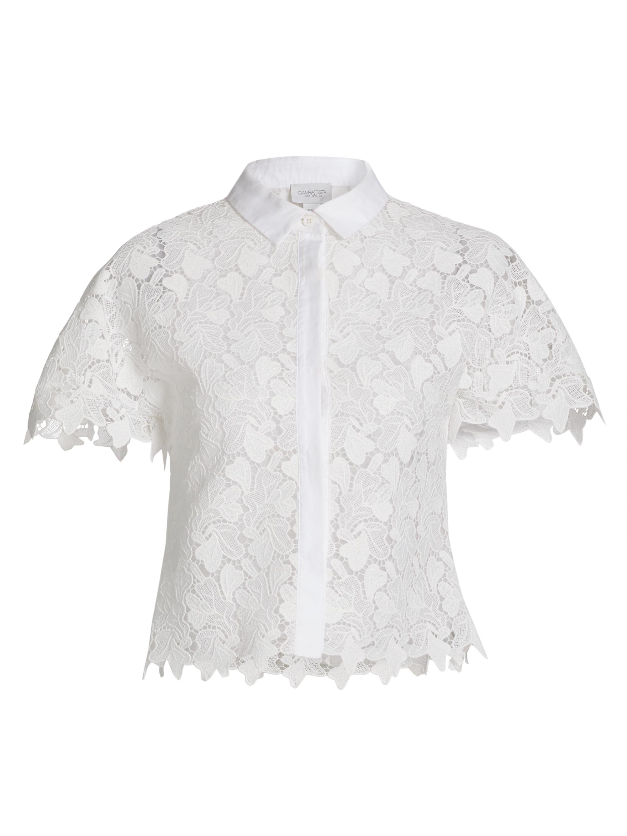 Giambattista Valli Women's Lace Short-Sleeve Blouse - White