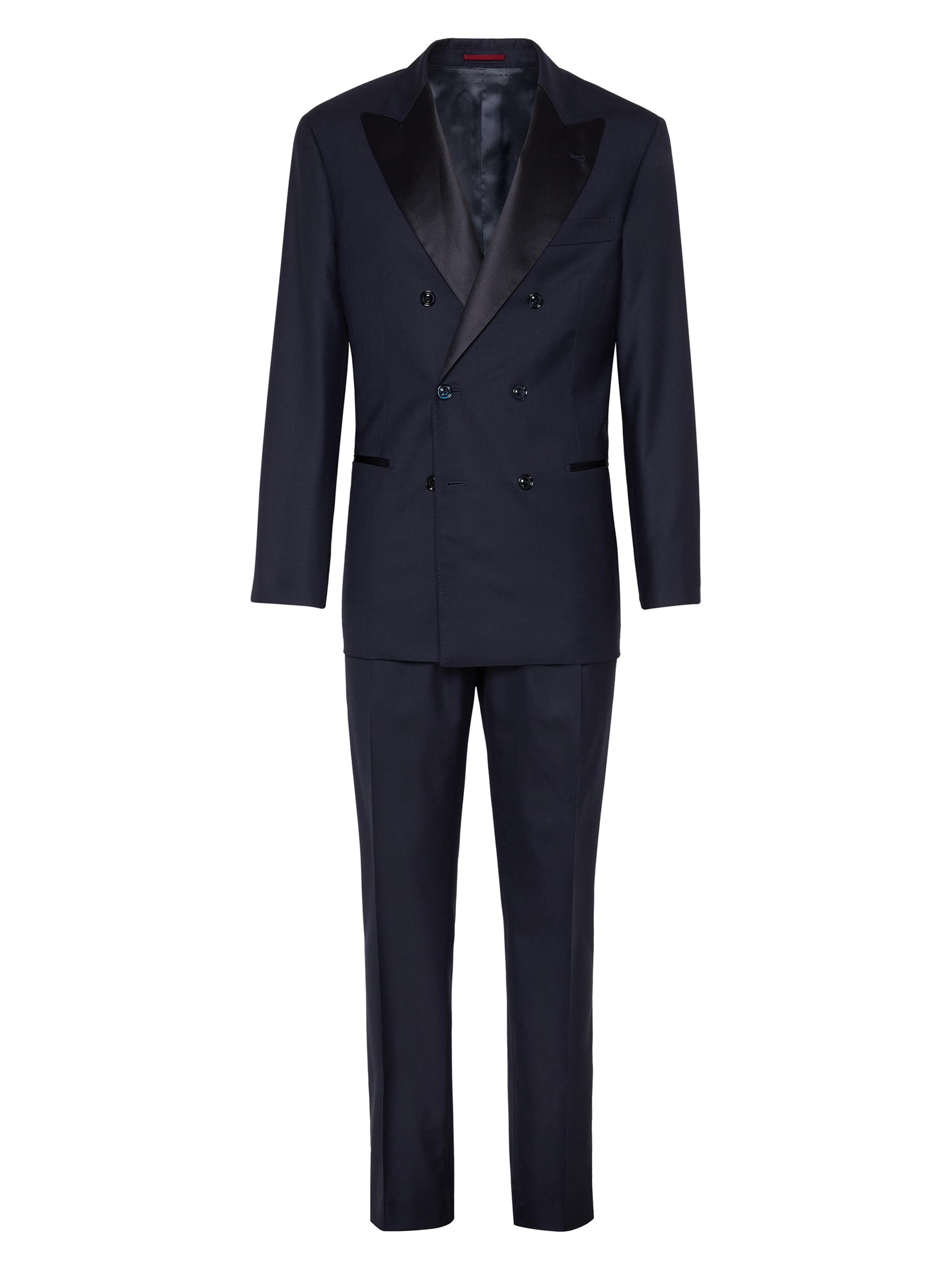 Brunello Cucinelli Men's Tuxedo with One and a Half Breasted Jacket - Navy Blue
