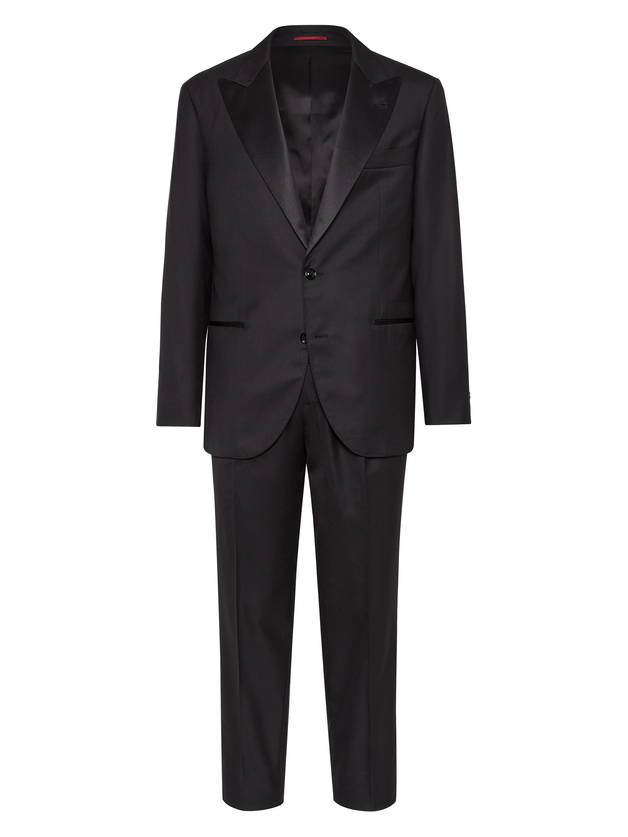 Brunello Cucinelli Men's Tuxedo with Peak Lapel Jacket and Pleated Trousers - Black