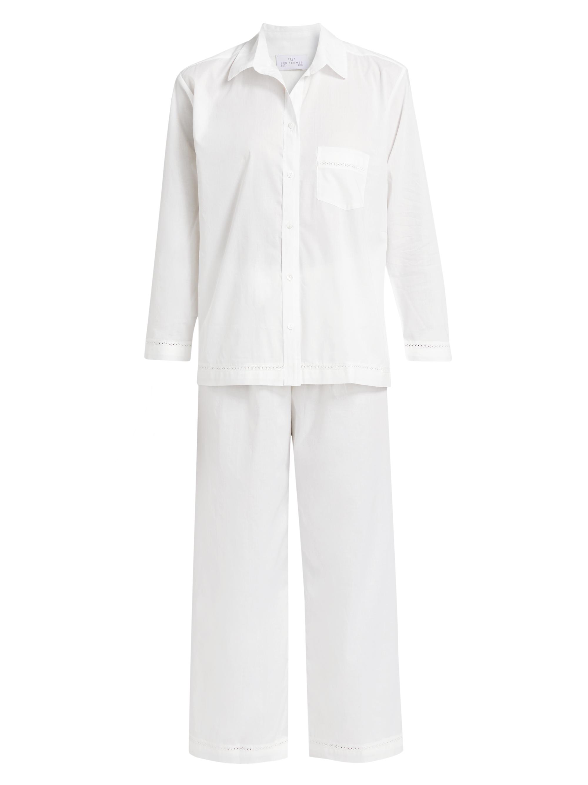 Pour Les Femmes Women's Egyptian Cotton Long-Sleeve Pajamas - White