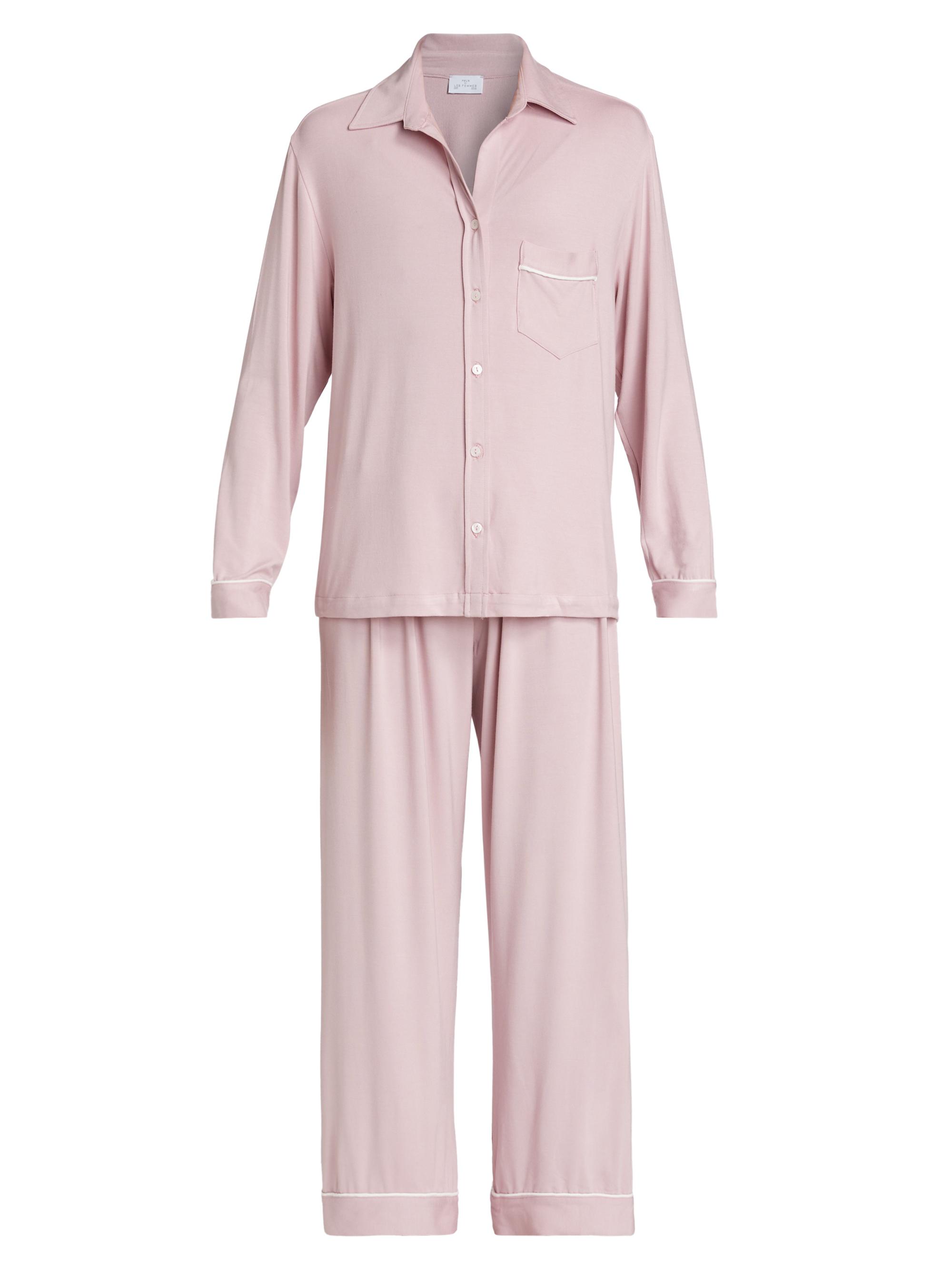 Pour Les Femmes Women's Long-Sleeve Pajama Set - Blush Piped In Cream