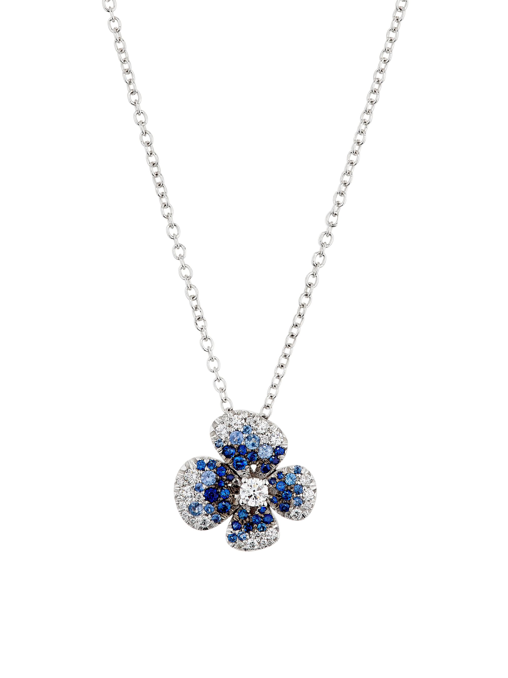 Miseno Women's Ischia 18K White Gold, 0.34 TCW Diamond & Ombré Blue Sapphire Flower Pendant Necklace - White Gold