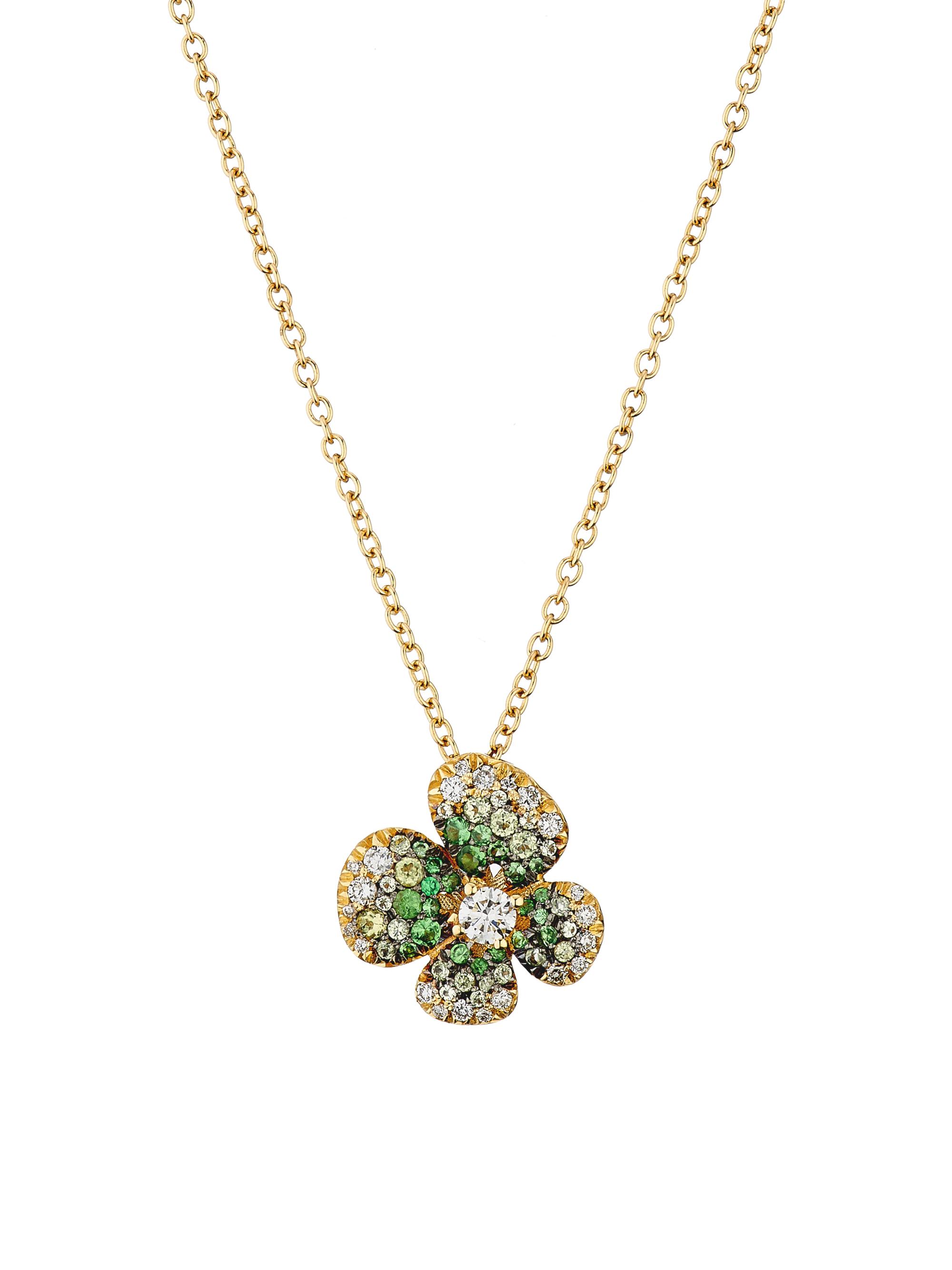 Miseno Women's Ischia 18K Yellow Gold, 0.34 TCW Diamond & Ombré Tsavorite Flower Pendant Necklace - Yellow Gold