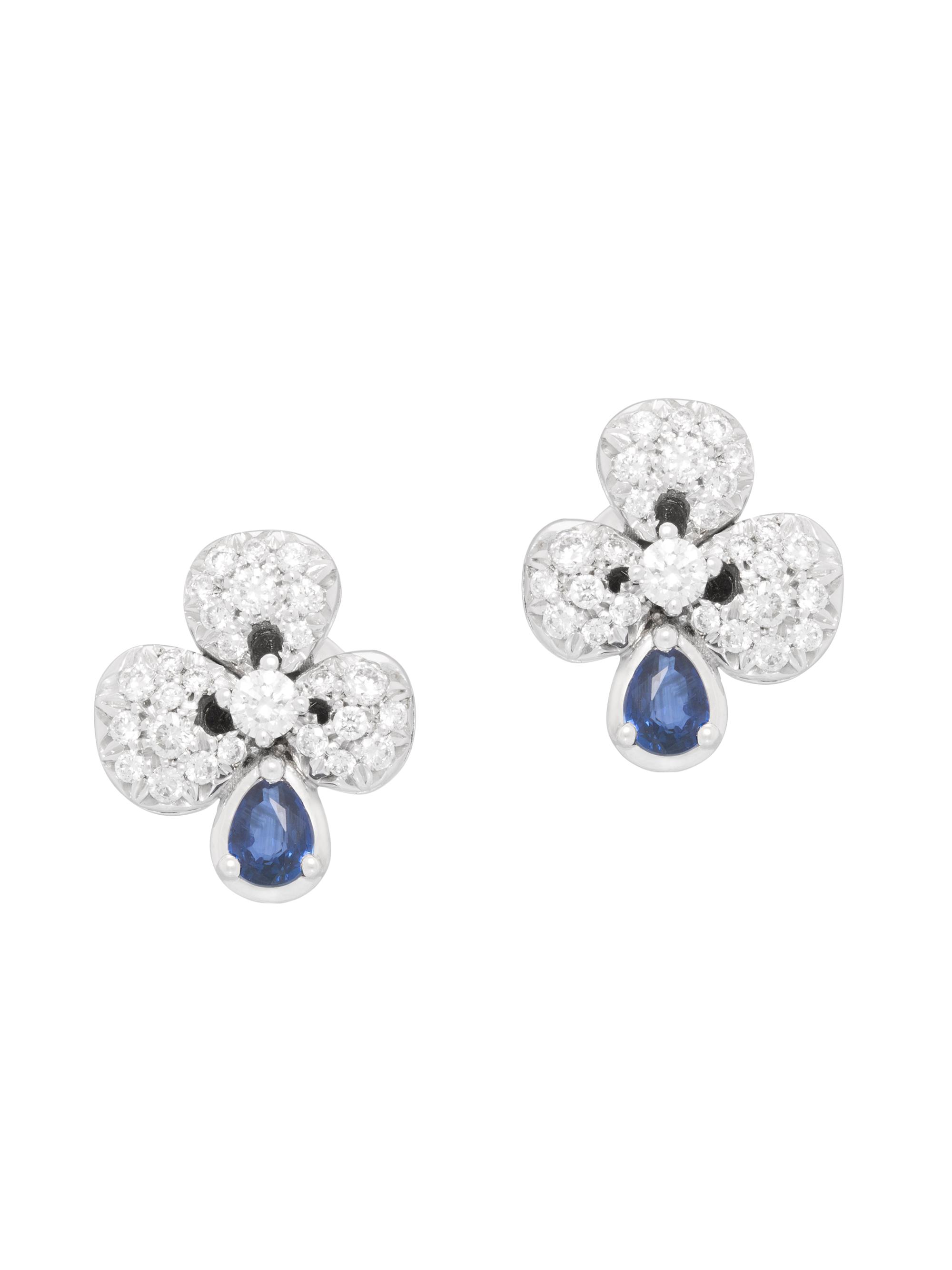Miseno Women's Ischia 18K White Gold, 0.46 TCW Diamond & Blue Sapphire Flower Stud Earrings - White Gold
