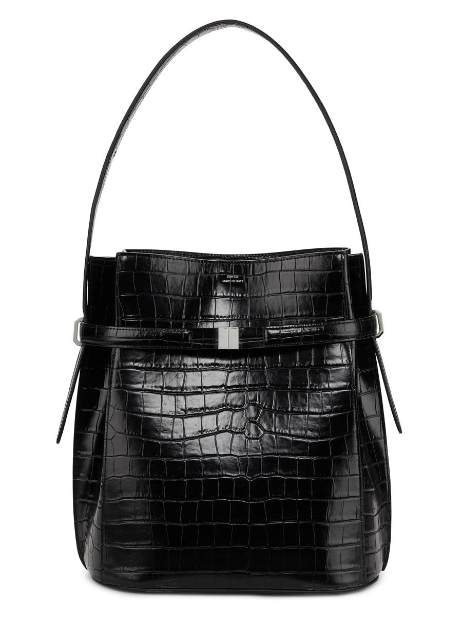 Totême Women's Belted Crocodile-embossed Leather Bucket Bag In Black