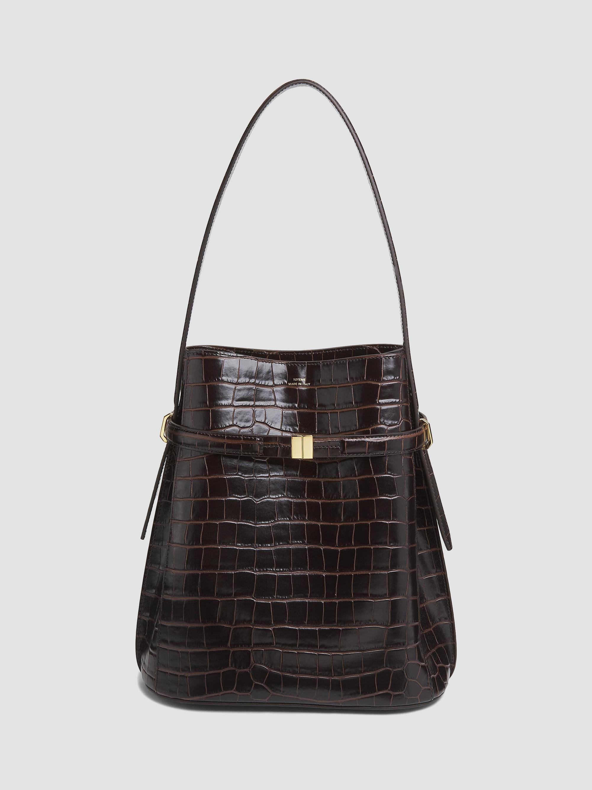 Toteme Women's Belted Crocodile-Embossed Leather Bucket Bag - Dark Brown