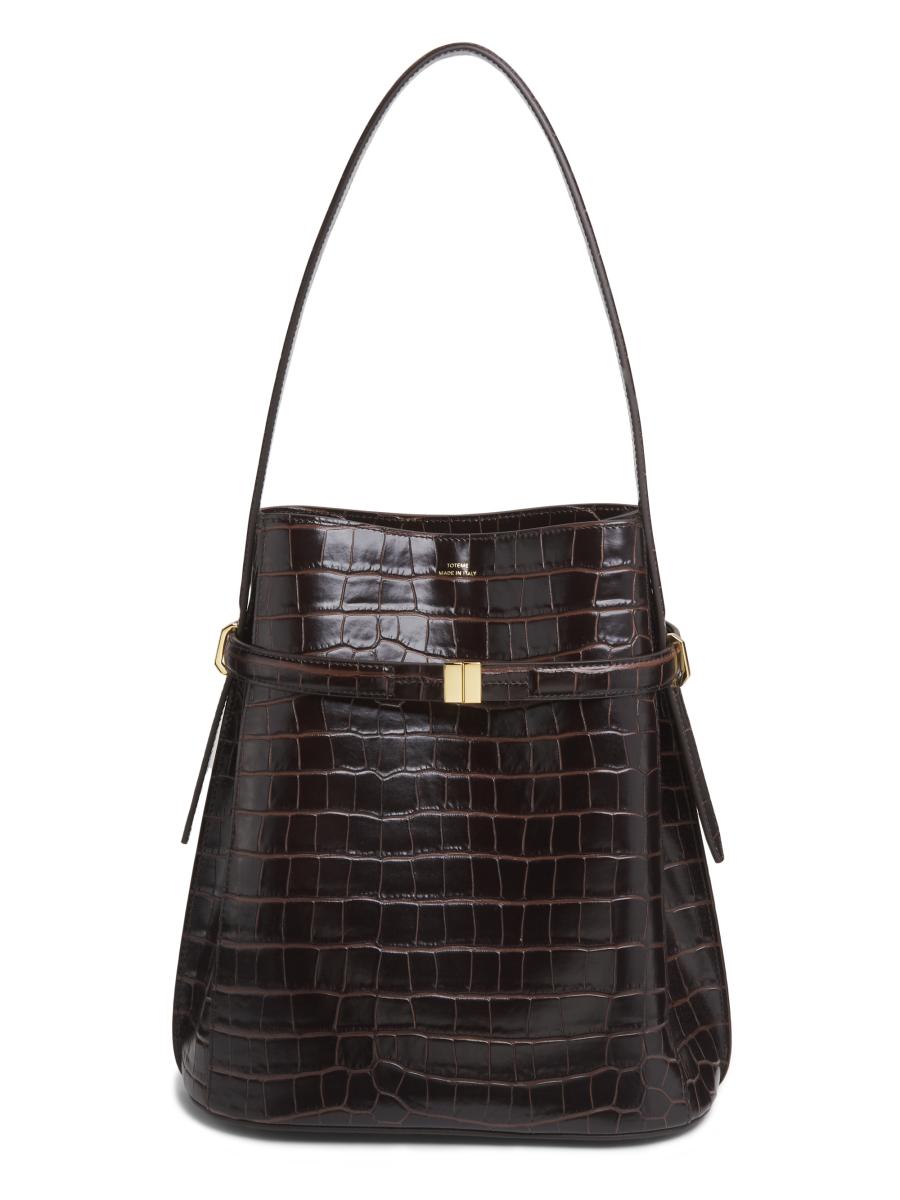 Totême Women's Belted Crocodile-embossed Leather Bucket Bag In Brown