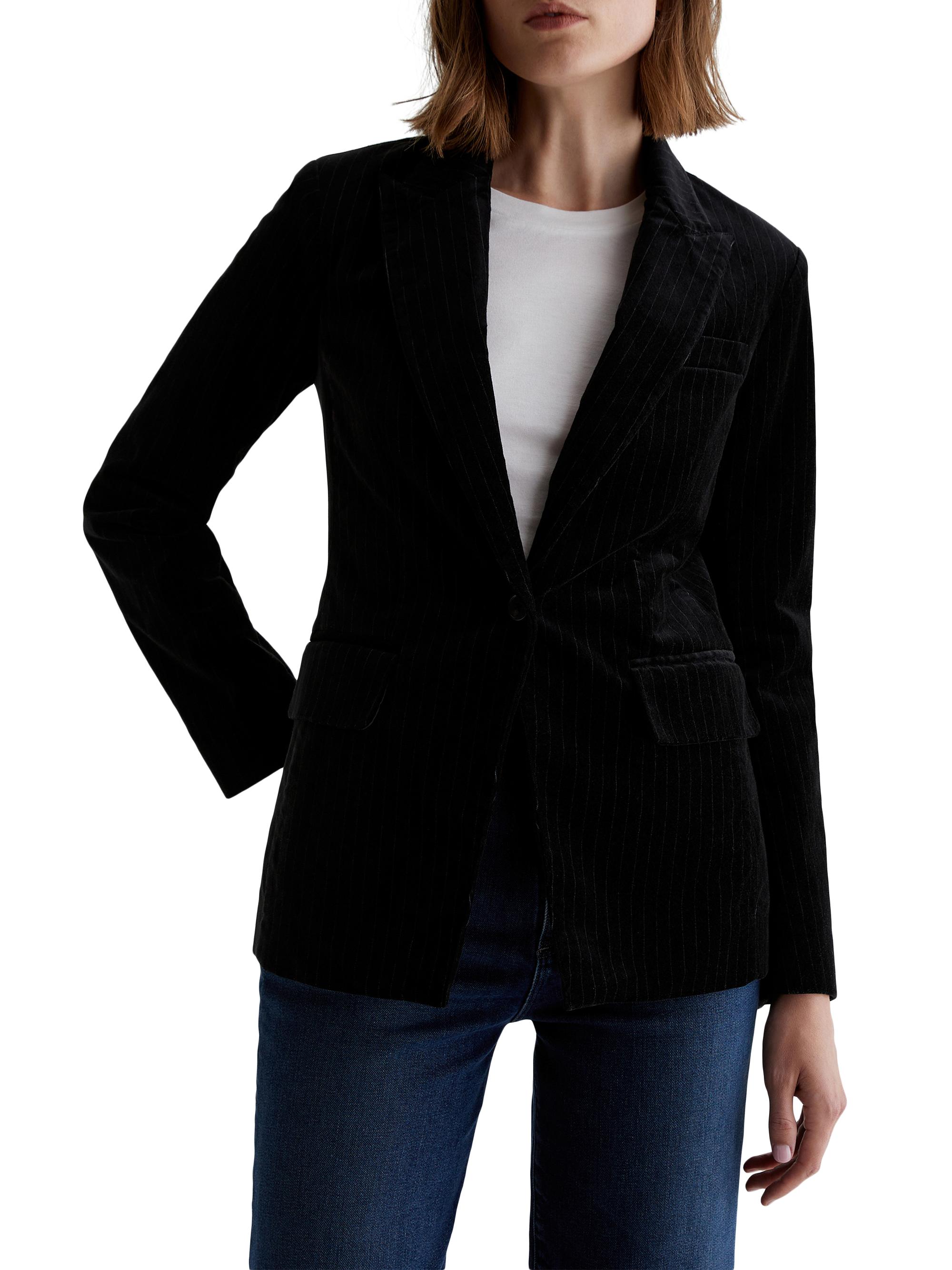 AG Jeans Women's Rue Pinstriped Velvet Blazer - Super Black White
