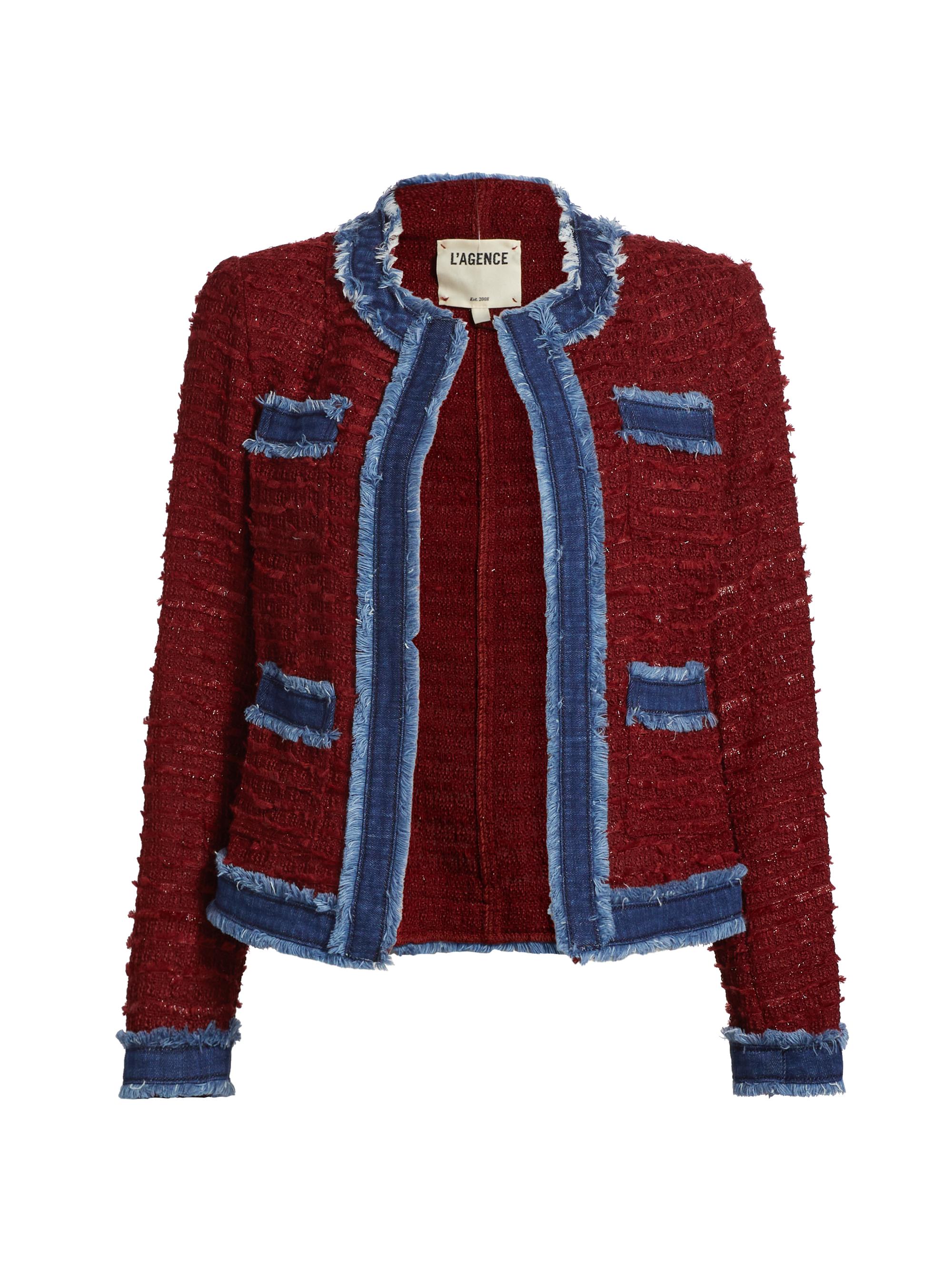 L'AGENCE Agnes Tweed Denim Tipped Jacket | Saks Fifth Avenue
