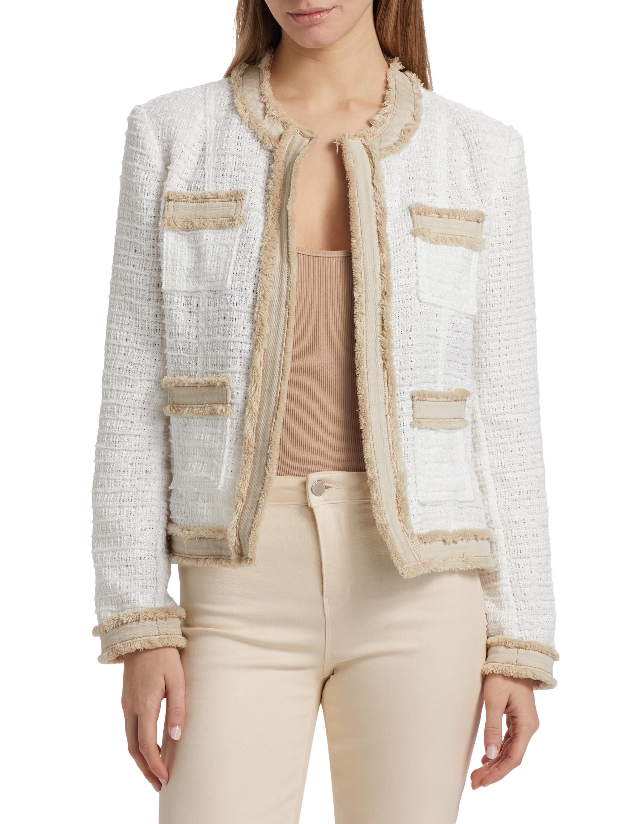 L'AGENCE Agnes Tweed Denim Tipped Jacket | Saks Fifth Avenue