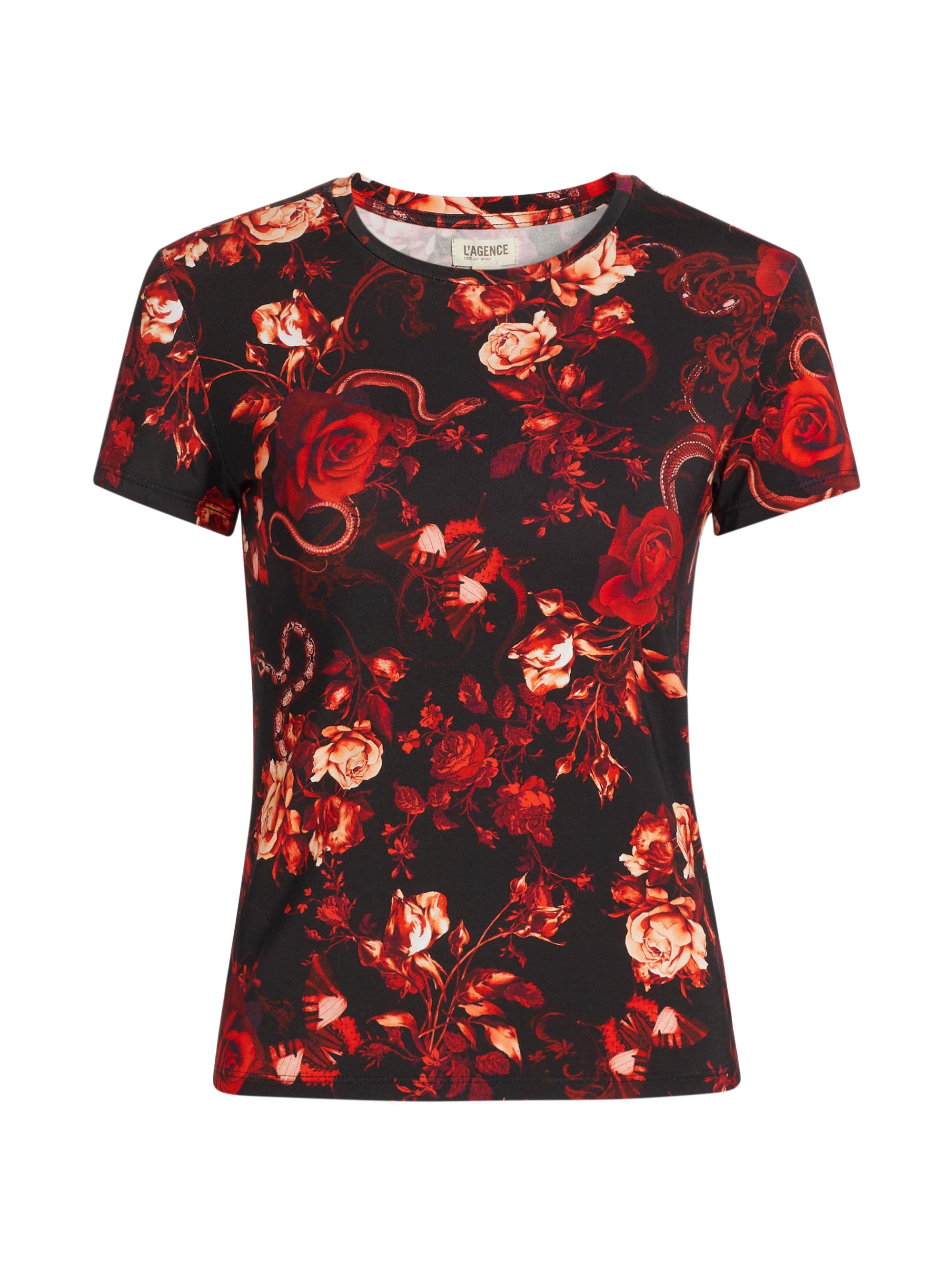 L'AGENCE Women's Ressi Floral Crewneck T-Shirt - Black Red Baroque Floral