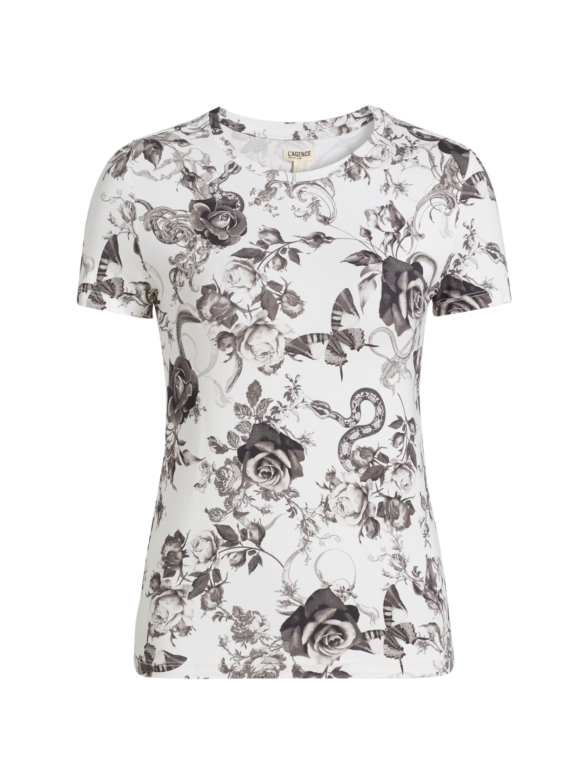 L'AGENCE Women's Ressi Floral Crewneck T-Shirt -  Black Baroque Floral