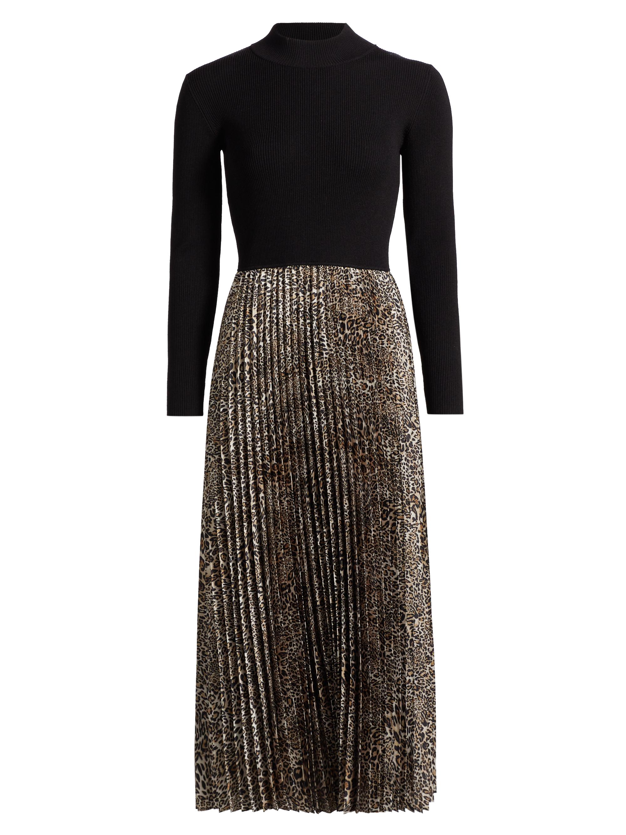 Elie Tahari Women's Mave Leopard Mixed-Media Midi-Dress - Noir And Mystical Leopard