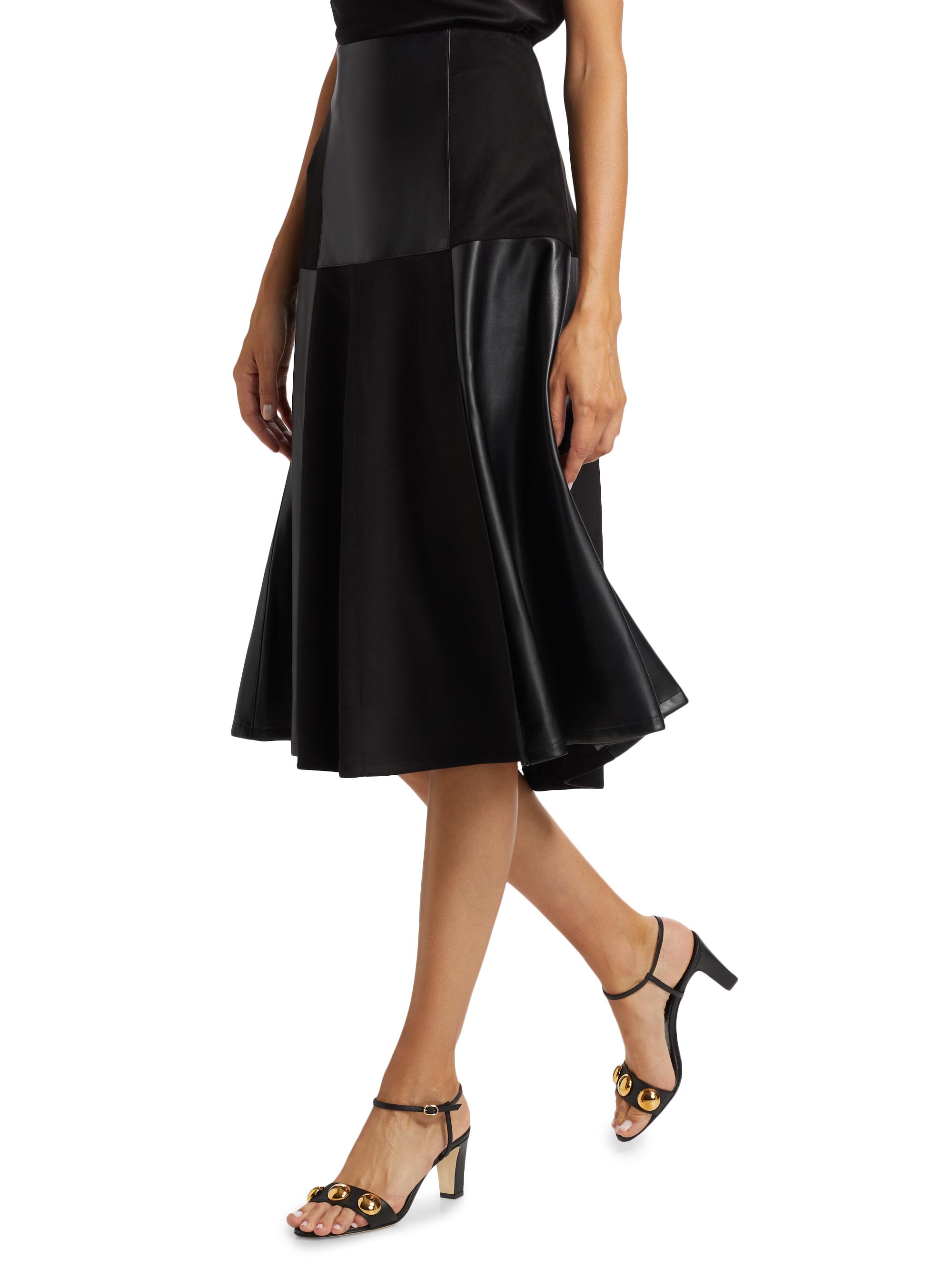 Elie Tahari Lucy Patchwork Faux Leather & Faux Suede Midi-Skirt