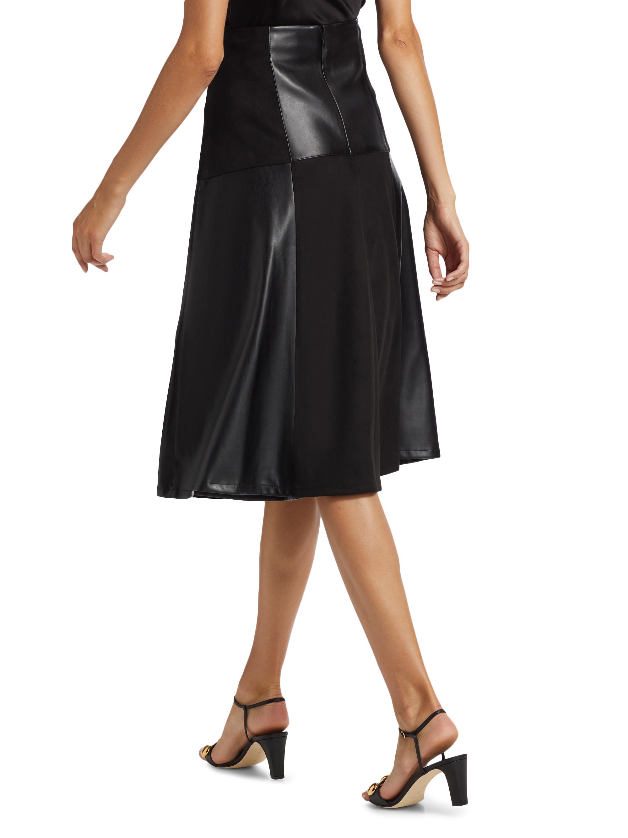 Elie Tahari Lucy Patchwork Faux Leather & Faux Suede Midi-Skirt