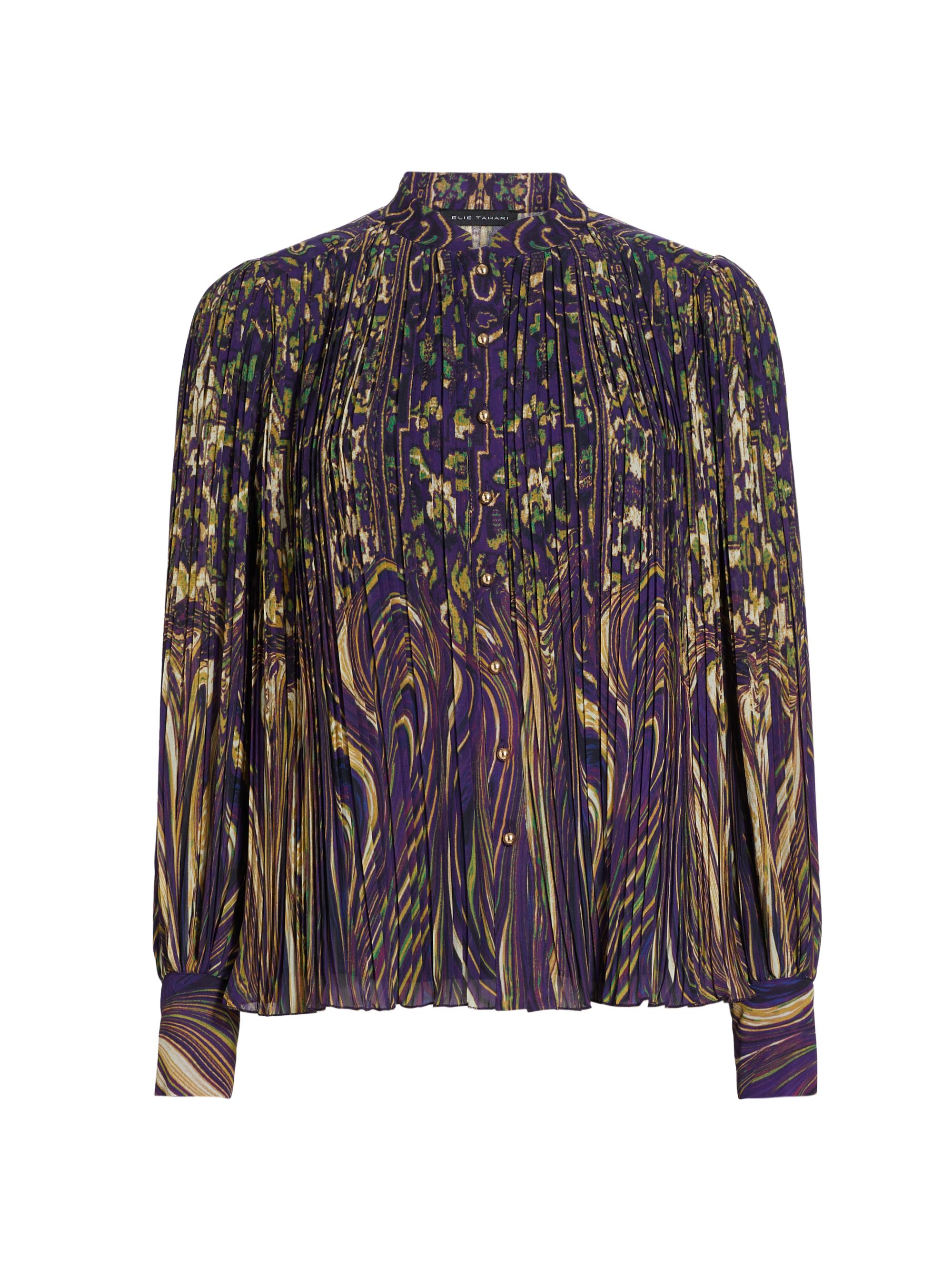 Elie Tahari Women's Abbey Pleated Abstract Chiffon Blouse - Sterling Palace Print