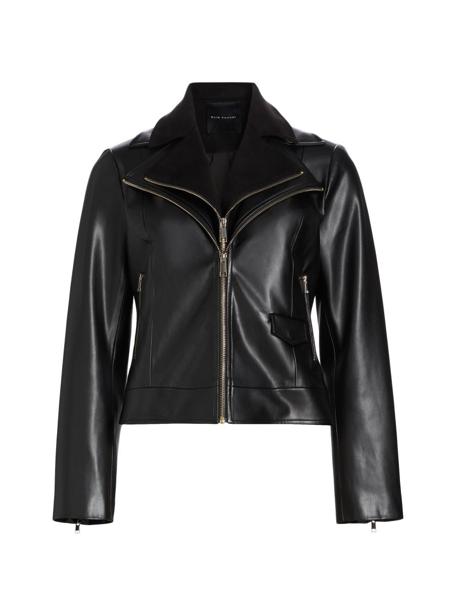 ◆ELIE TAHARI ビーガンレザーモトジャケット Croco Embossed Vegan Leather Motto Jacket – Elie Tahari