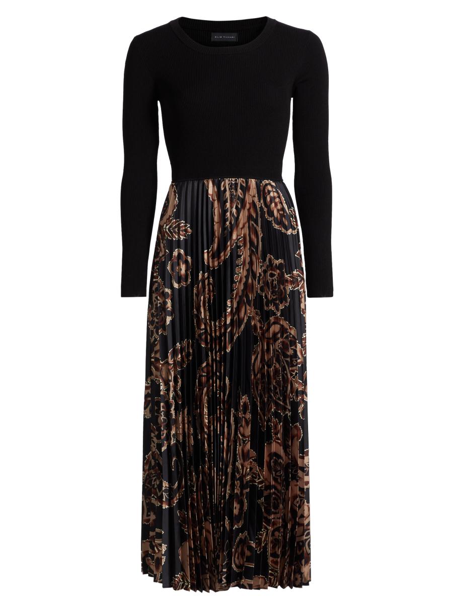 knee length dresses for ladies Mixed Media Chain Pleated Dress  Elie Tahari