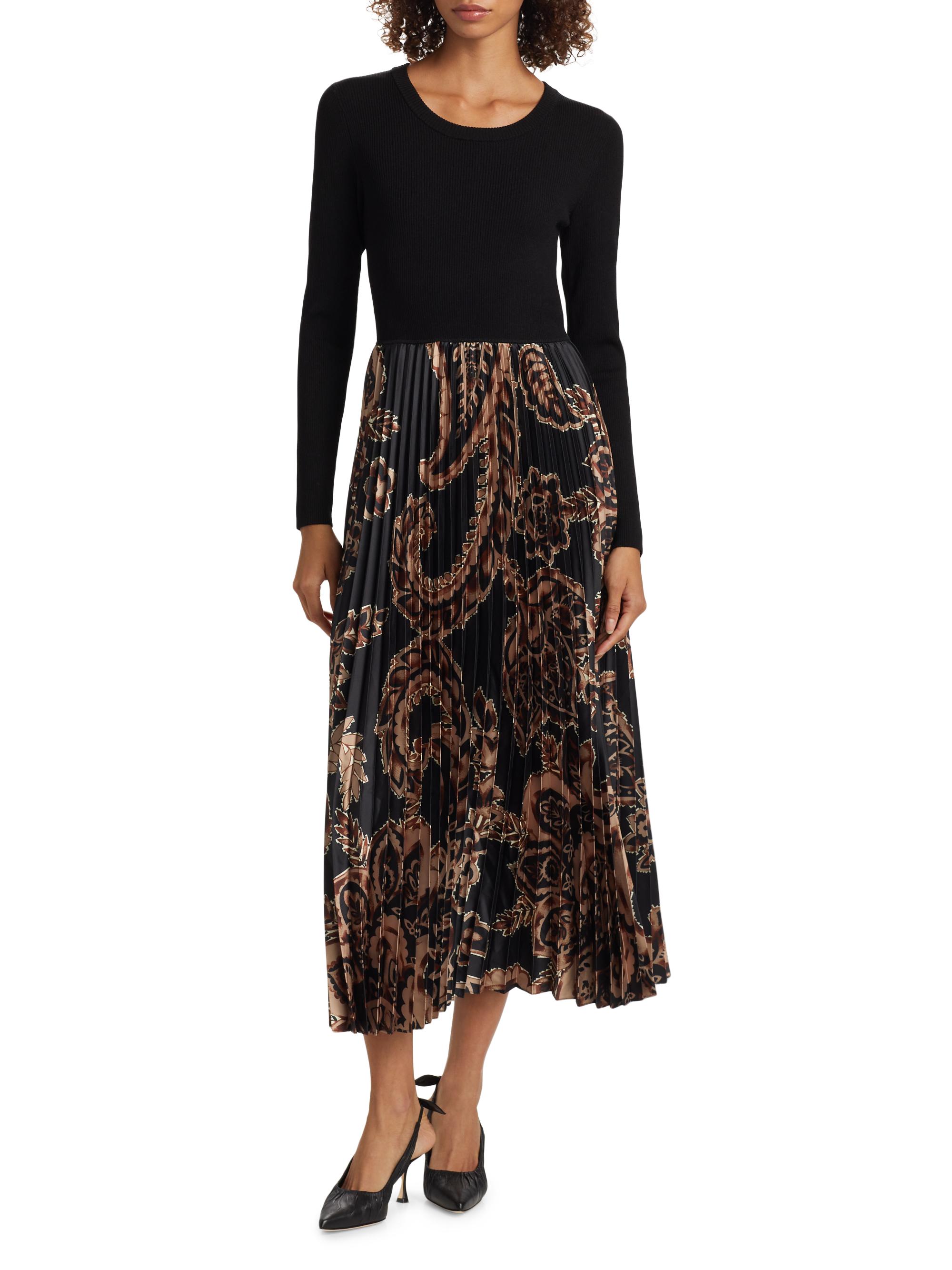 Elie Tahari Mave Paisley Mixed-Media Fit & Flare Midi-Dress | Saks Fifth  Avenue