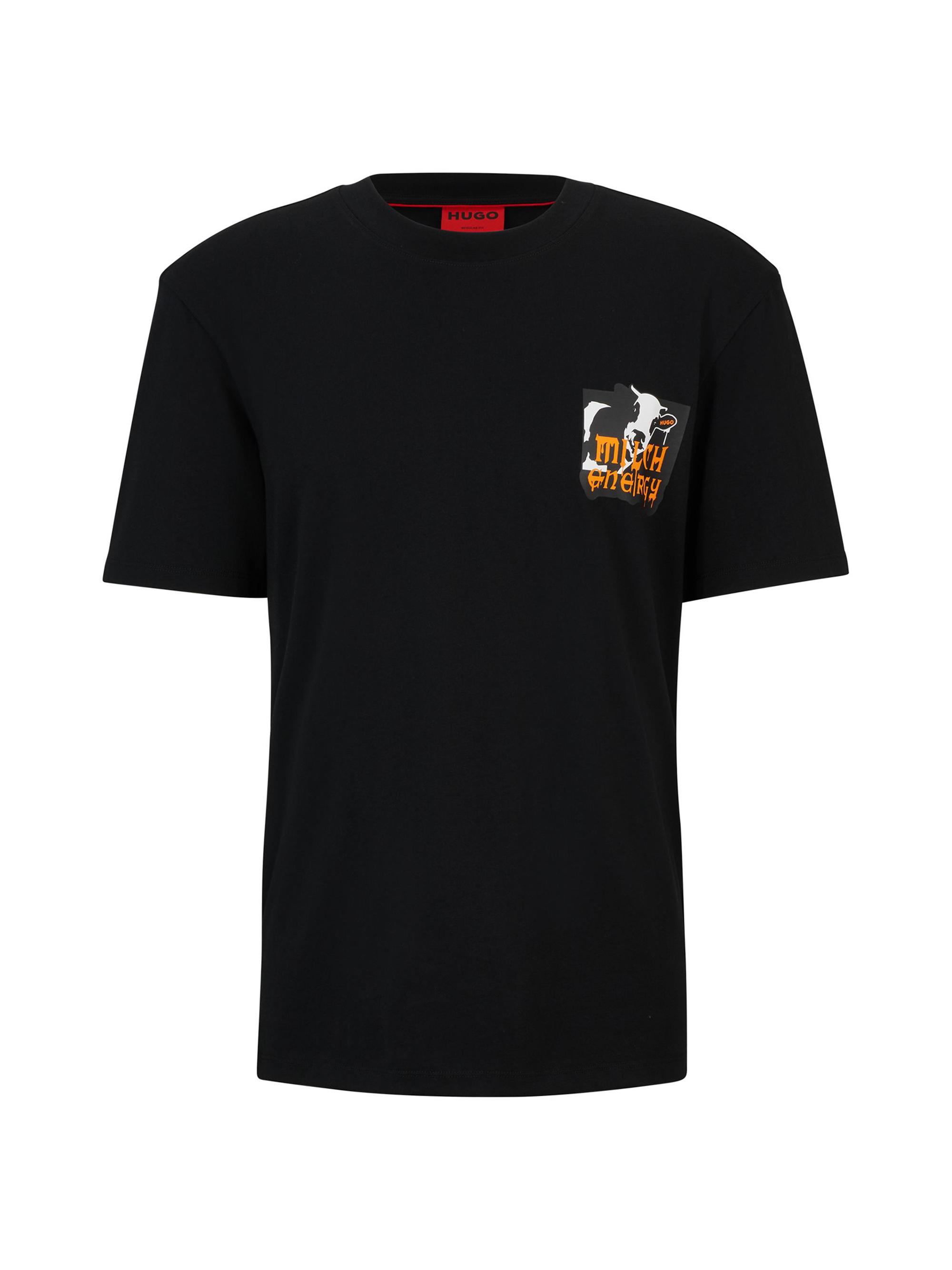 HUGO Men's Relaxed-Fit T-Shirt in with Seasonal Artwork - Midnight Black