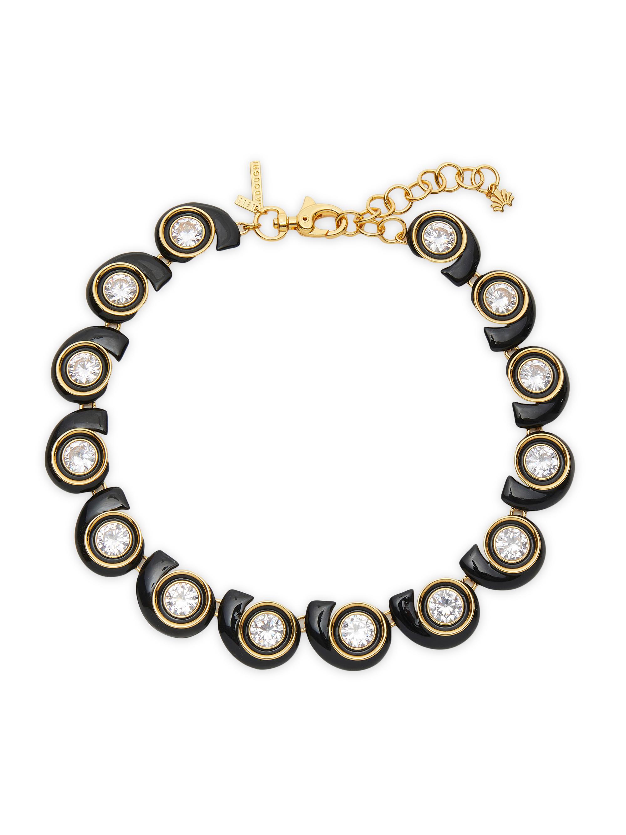 Lele Sadoughi Women's Deco Swirl 14K-Gold-Plated, Enamel & Crystal Necklace - Jet