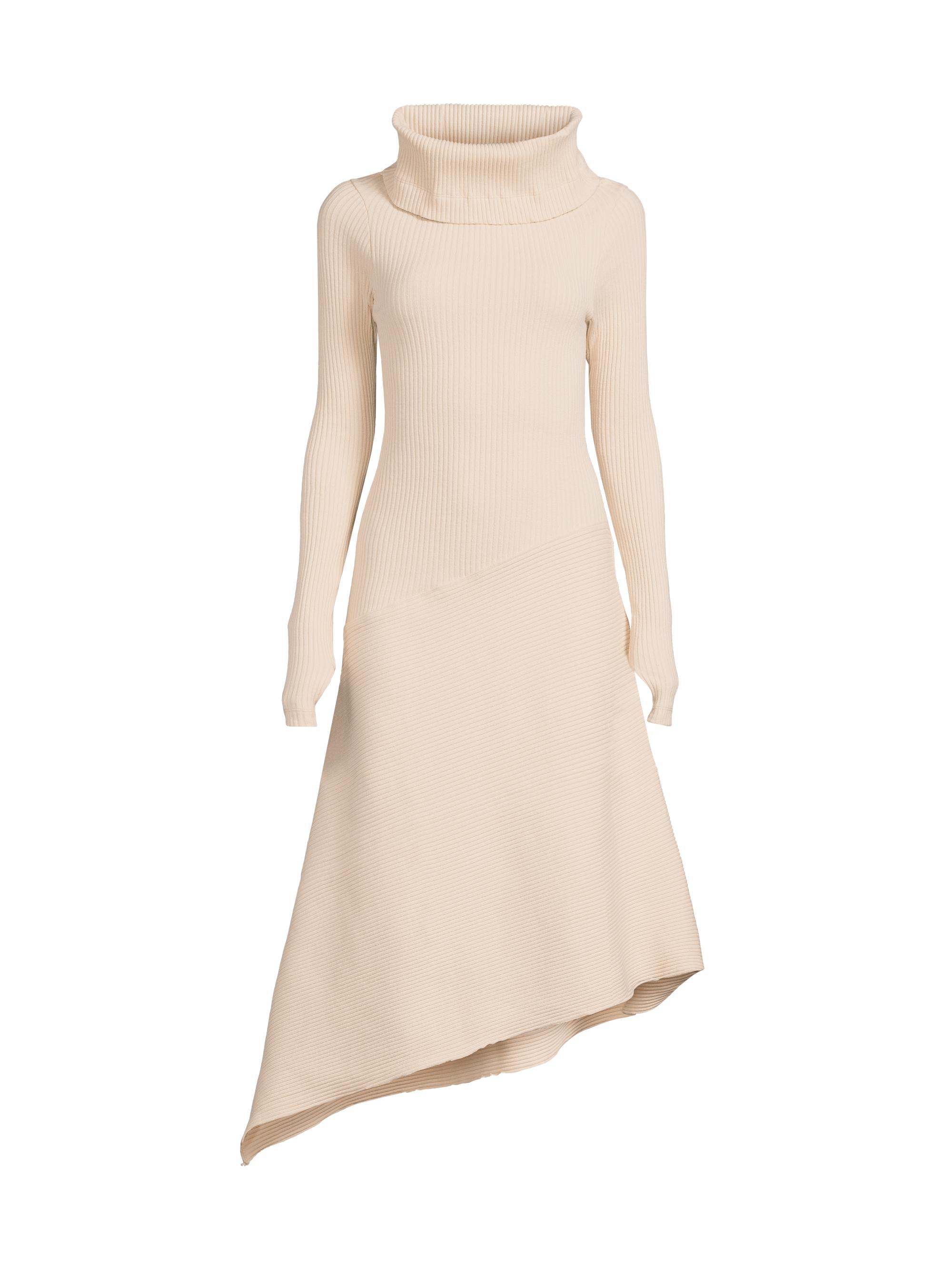 Hope for Flowers Women's Asymmetric Turtleneck Cotton Dress - Cream