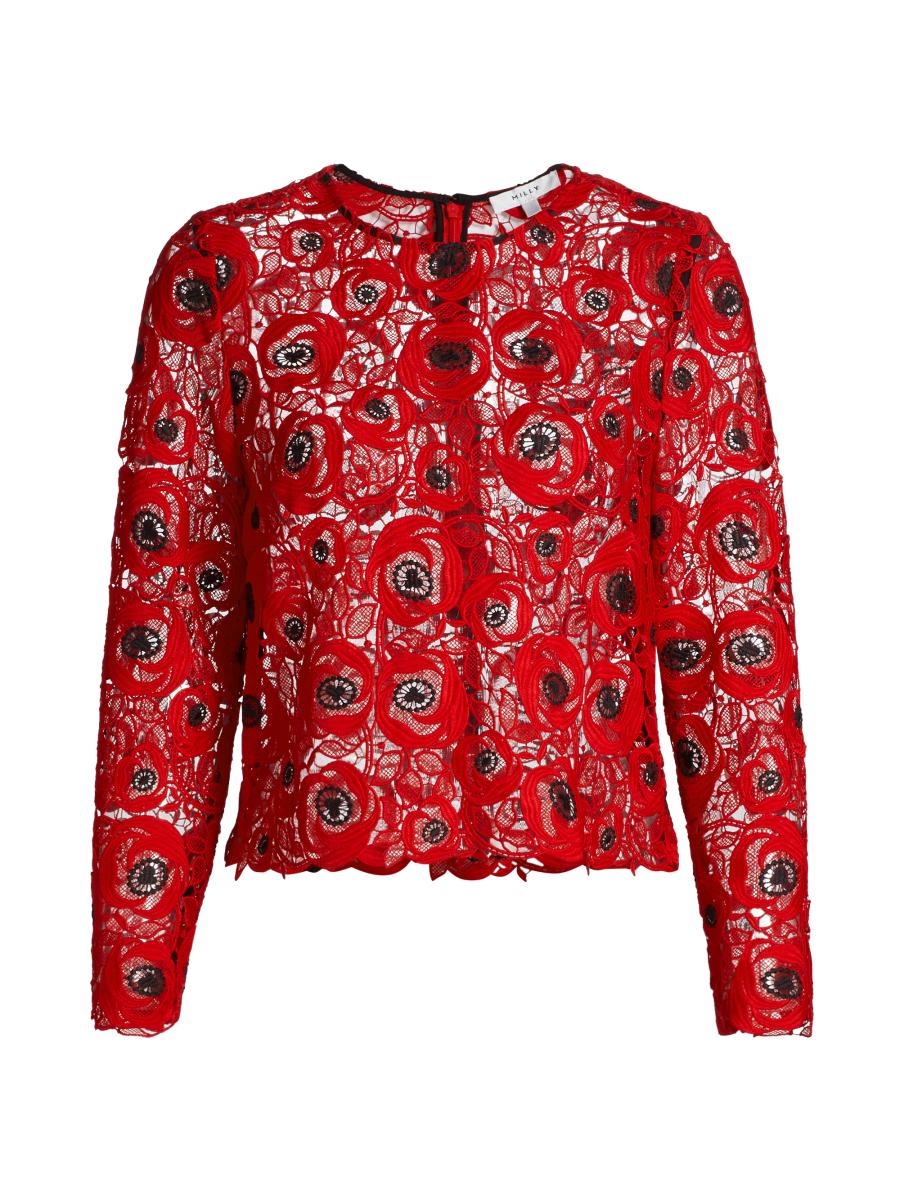 Milly Nori Embroidered Lace Long-Sleeve Top | Saks Fifth Avenue