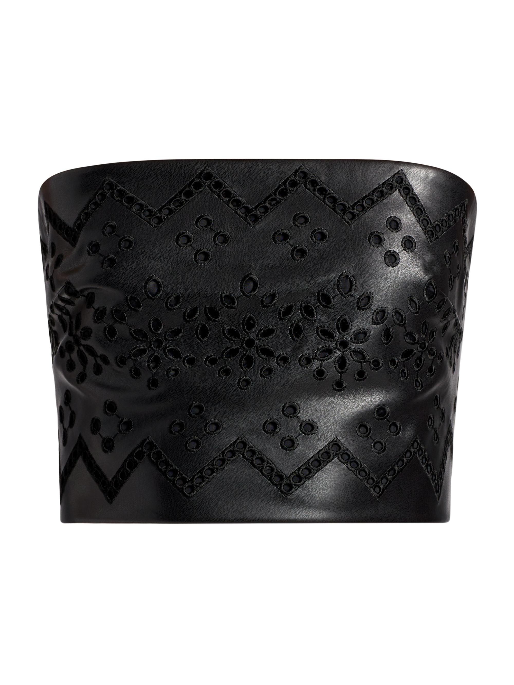 Milly Women's Lois Eyelet Embroidered Faux Leather Top - Black