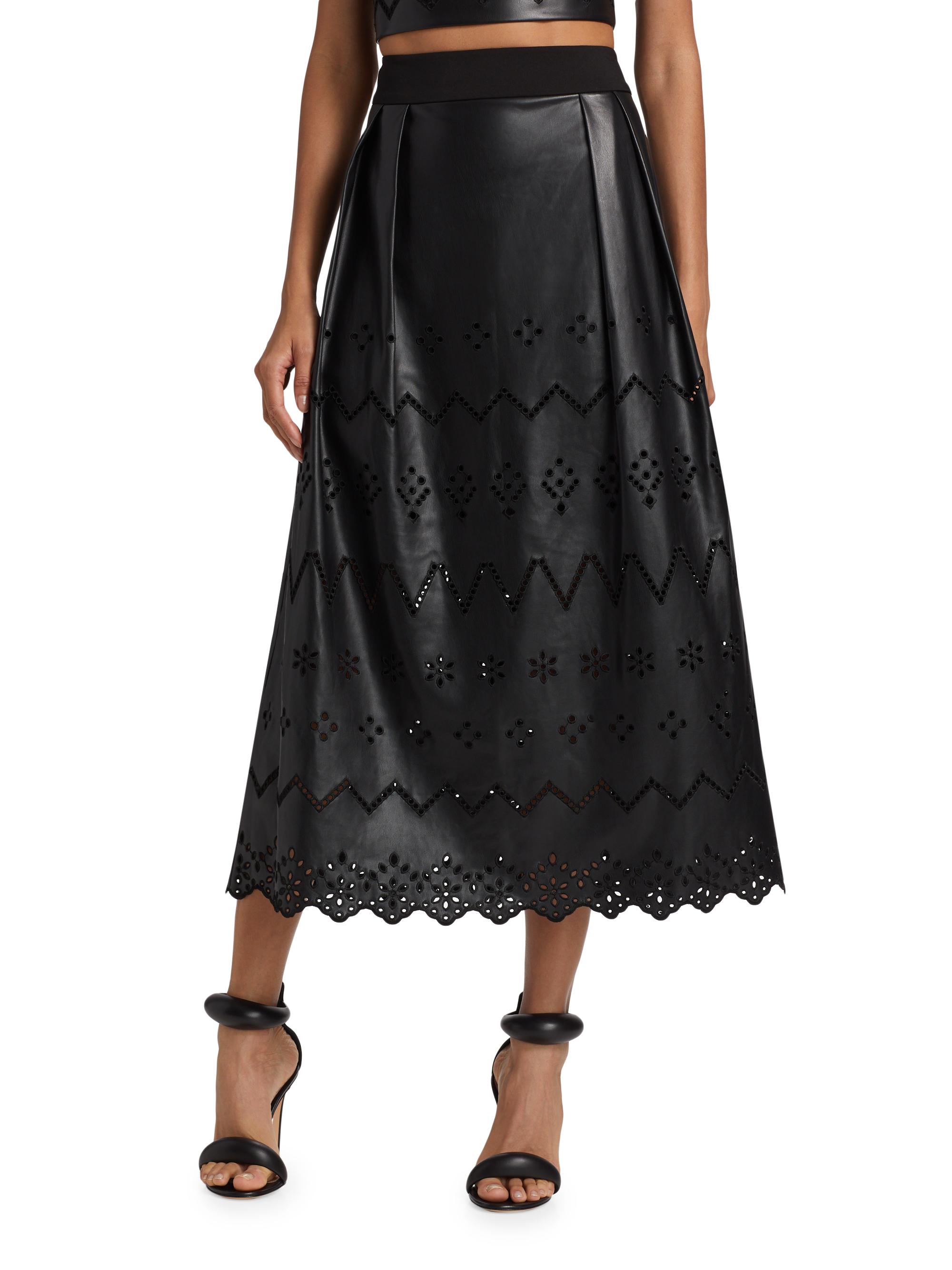 Milly Jolene Eyelet Embroidered Faux Leather Skirt | Saks Fifth Avenue