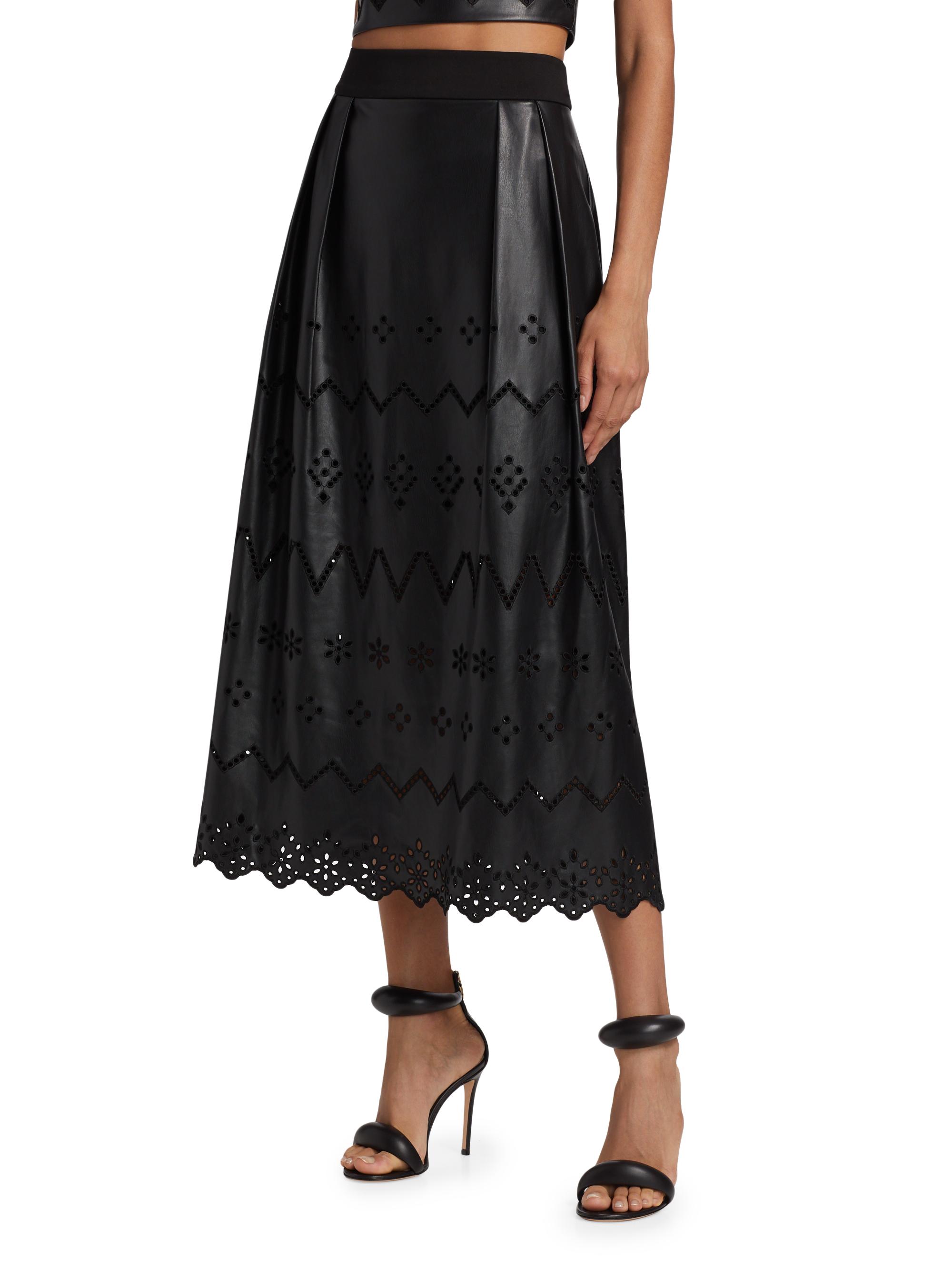 Milly Jolene Eyelet Embroidered Faux Leather Skirt | Saks Fifth Avenue
