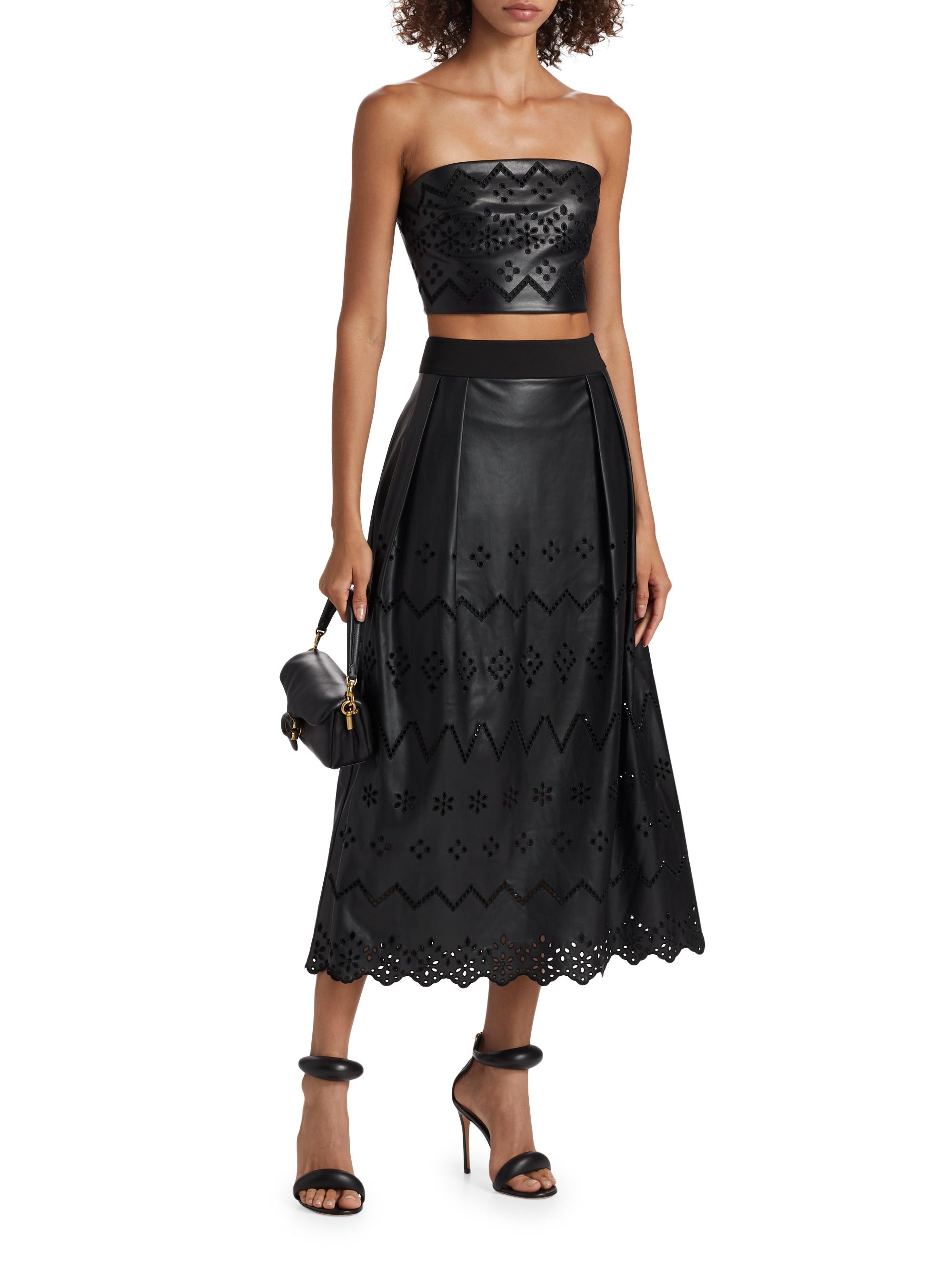 Milly Jolene Eyelet Embroidered Faux Leather Skirt | Saks Fifth Avenue