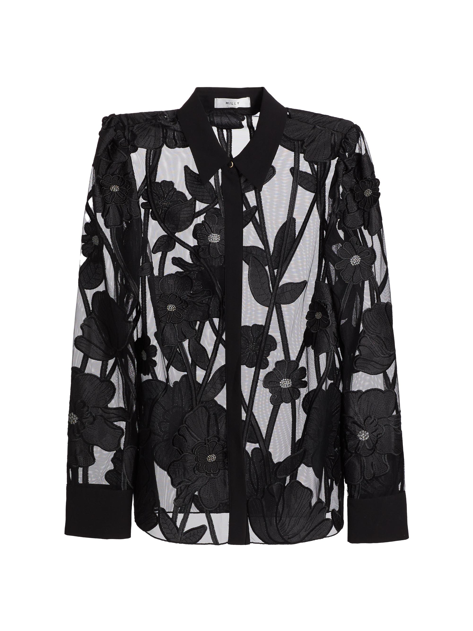 Milly Women's Ashton Grand Fleur Embroidered Top - Black
