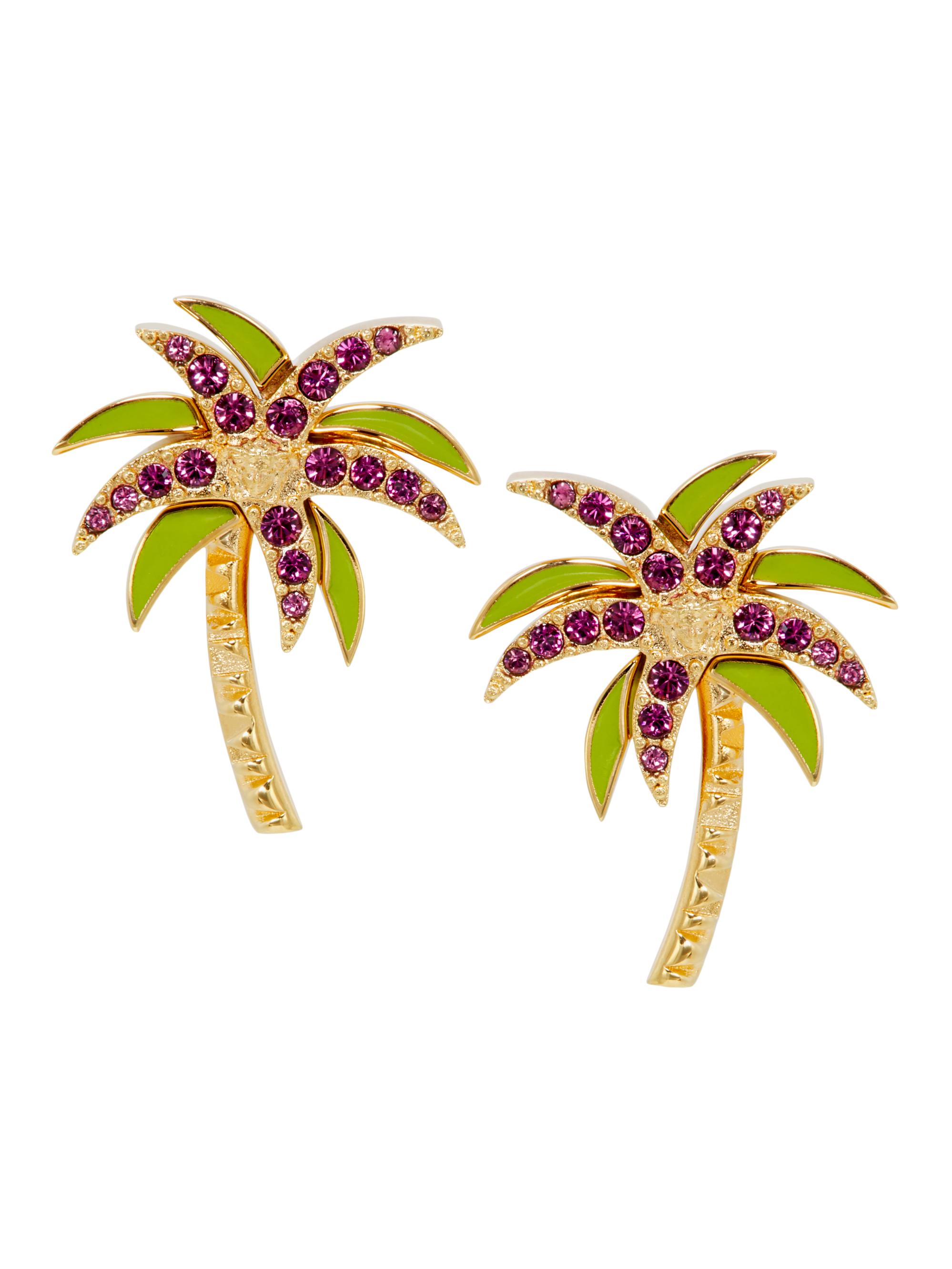 Versace Women's Goldtone, Glass Crystal & Enamel Palm Tree Stud Earrings -  Gold Purple Green