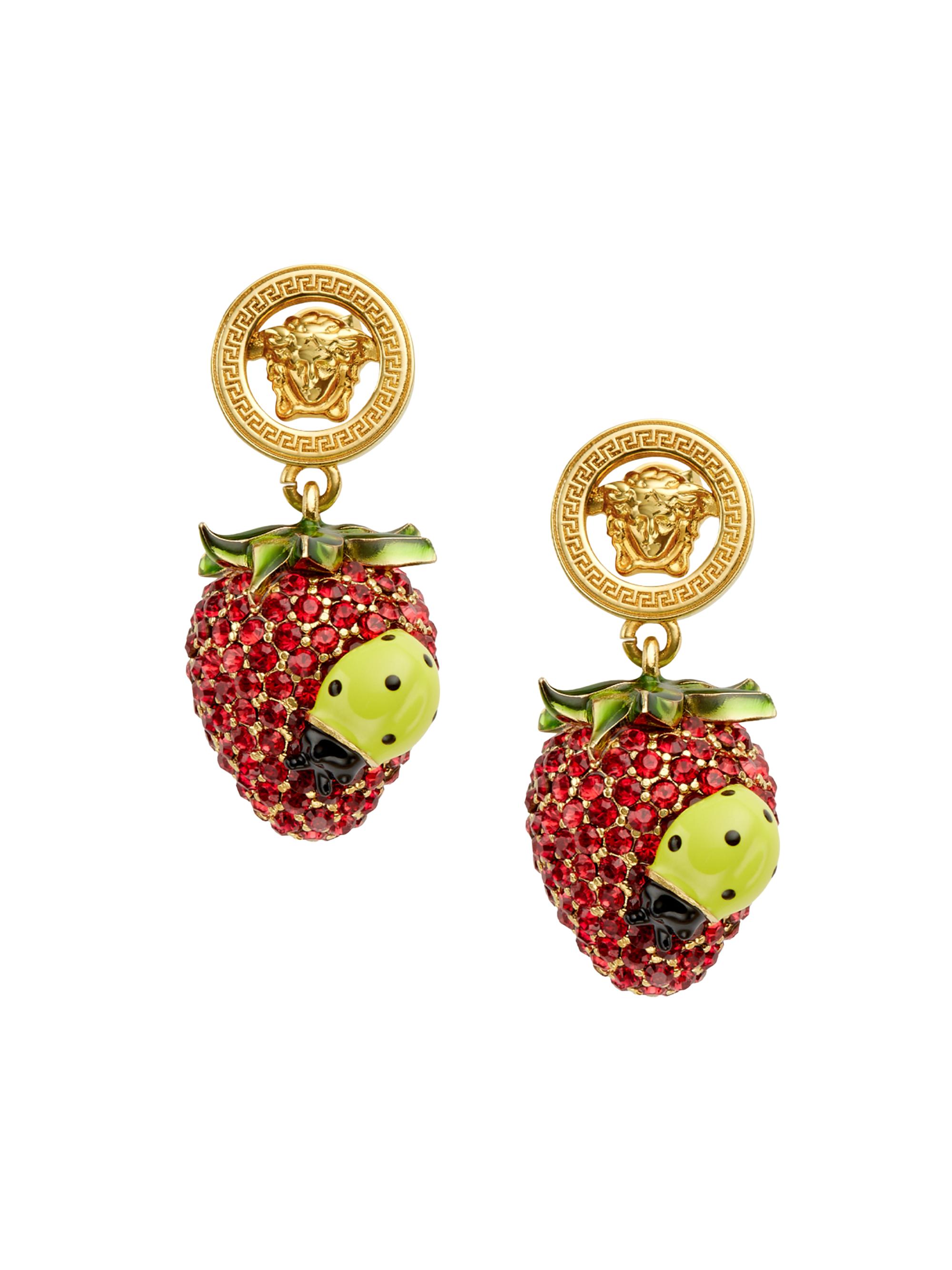 Versace Women's Goldtone, Crystal & Enamel Strawberry Drop Earrings -  Gold Red
