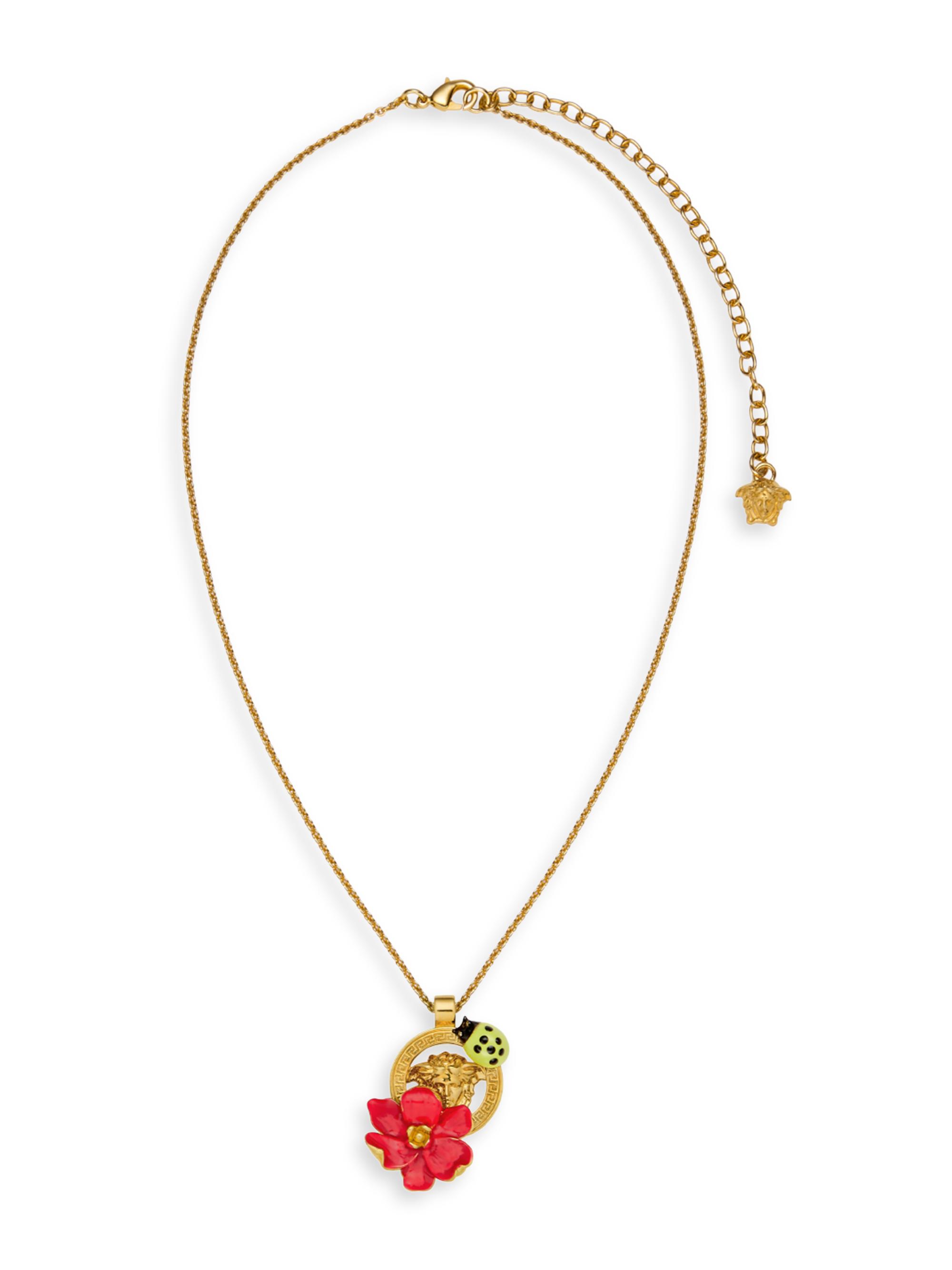 Versace Women's Goldtone & Enamel Floral Medusa Necklace -  Gold Red
