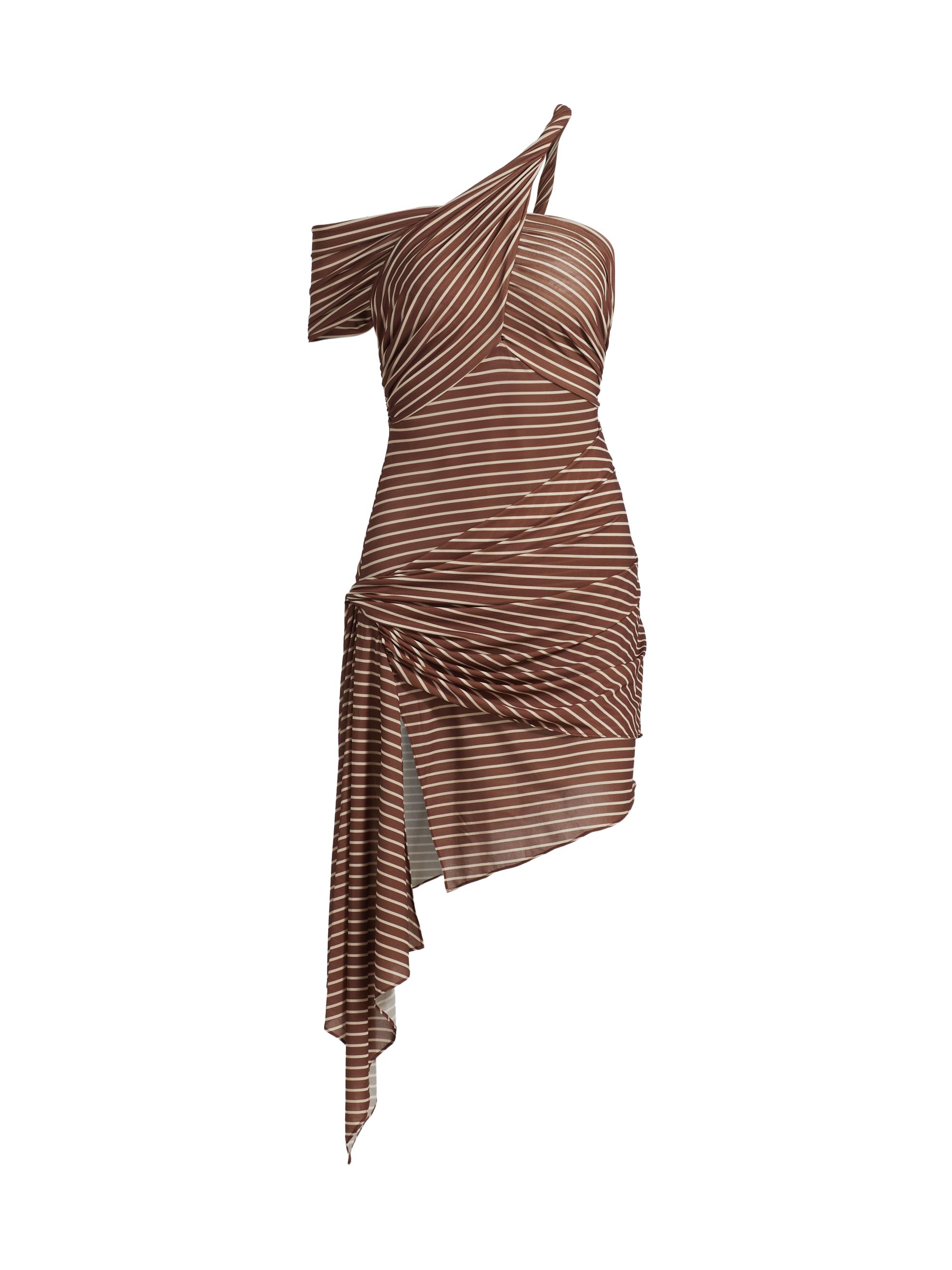 Ronny Kobo Women's Izel Stripe Draped Minidress - Cocoa Ecru Stripe