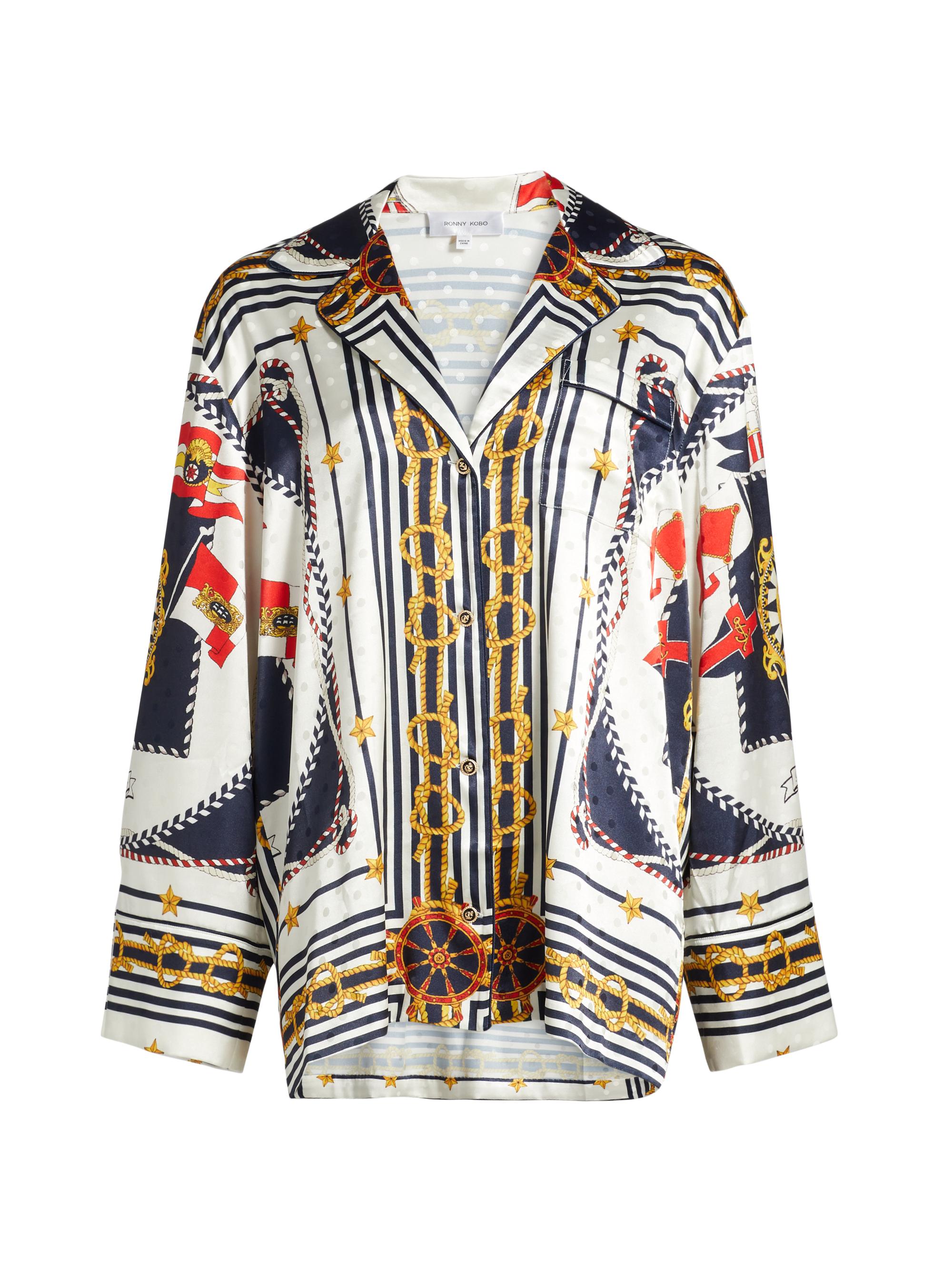 Ronny Kobo Women's Valentina Satin Shirt - Multi Scarf