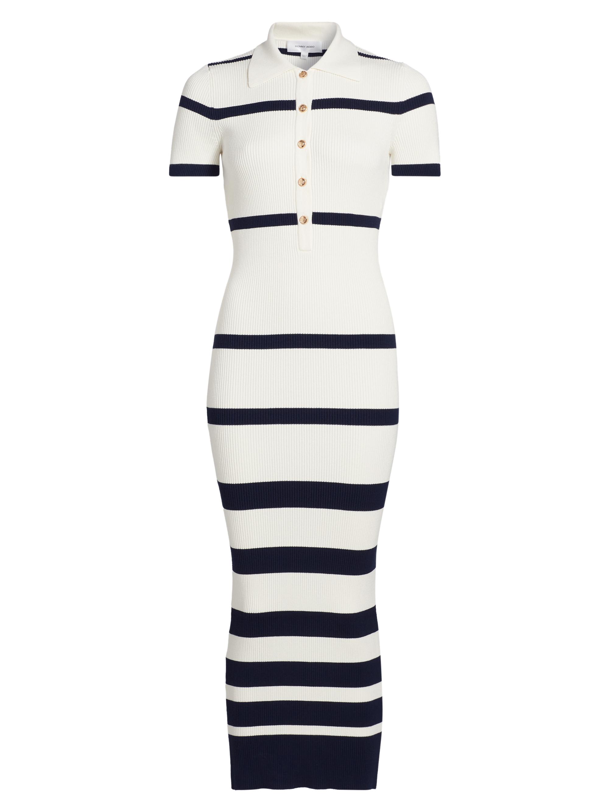 Ronny Kobo Women's Landis Striped Body-Con Midi-Dress -  Navy