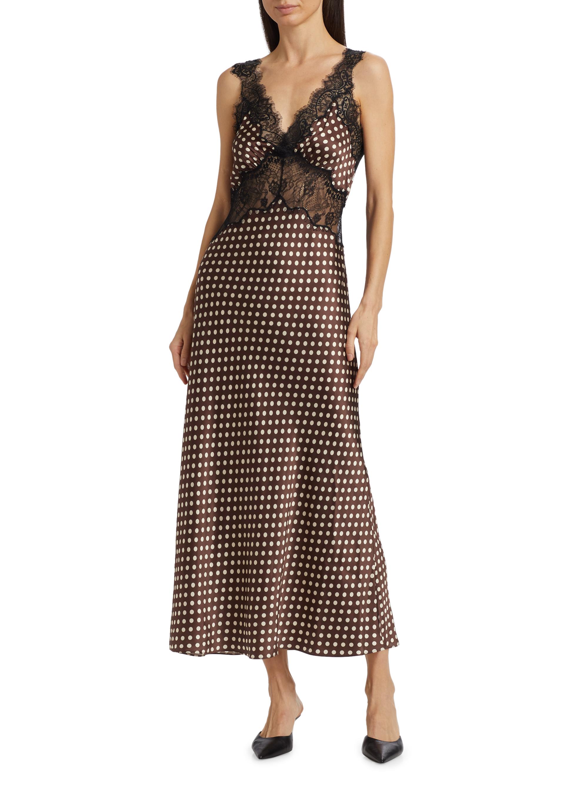ronny kobo brown polka dot dress Antares Ronny Kobo Polka Dot Dress Ronny Kobo Holiday Polka Dot  Lace-Trimmed Maxi Dress Saks Fifth