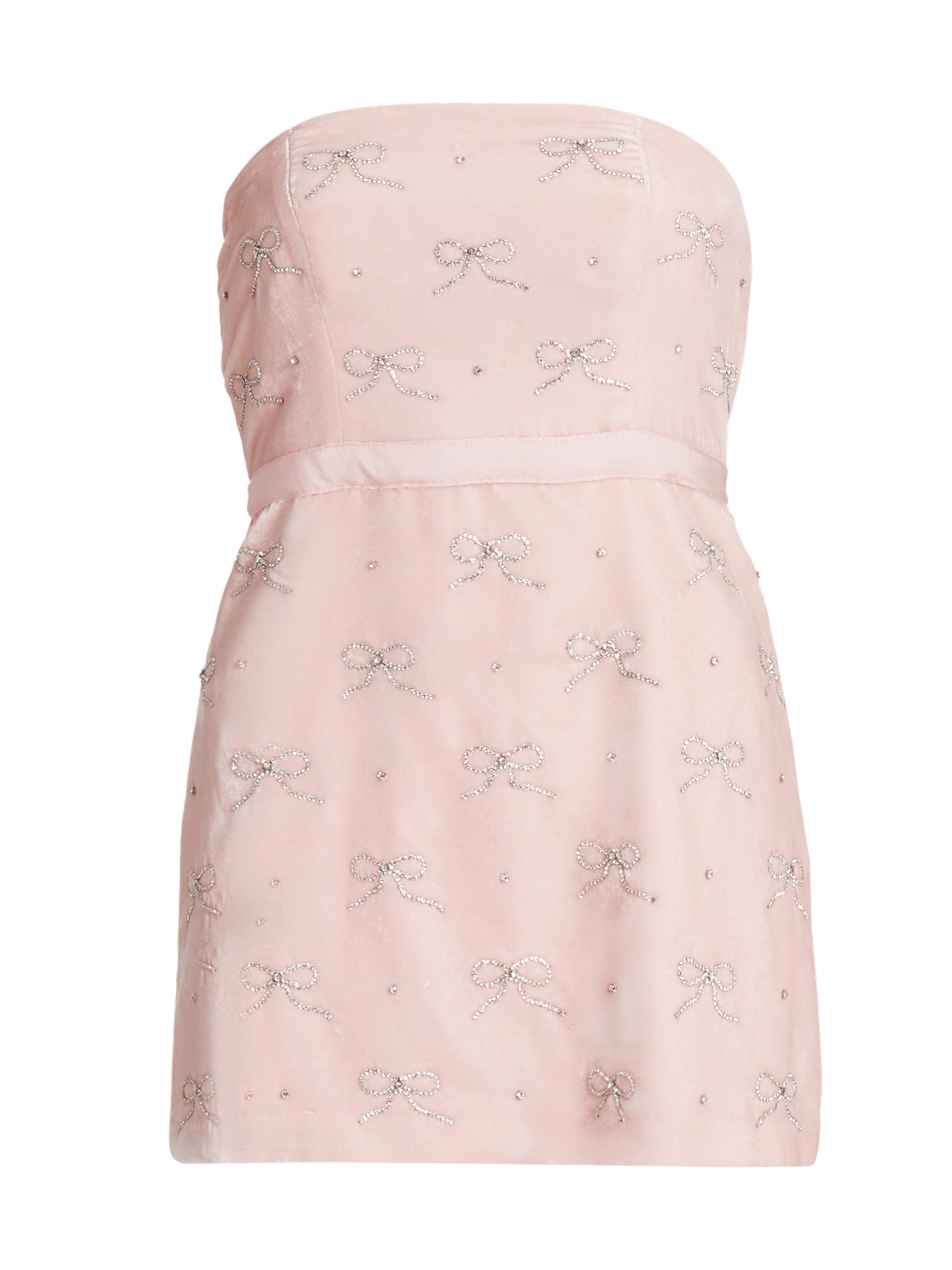 LoveShackFancy Women's Rhinestone Velvet Rinwell Mini Dress - Ballet Pink