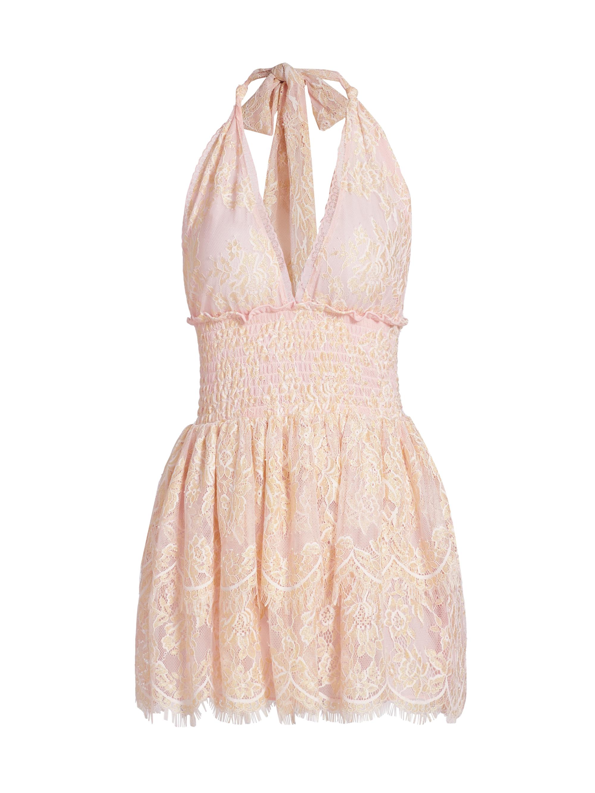 LoveShackFancy Women's Fringe Deanna Lace Halterneck Minidress - Cavern Pink