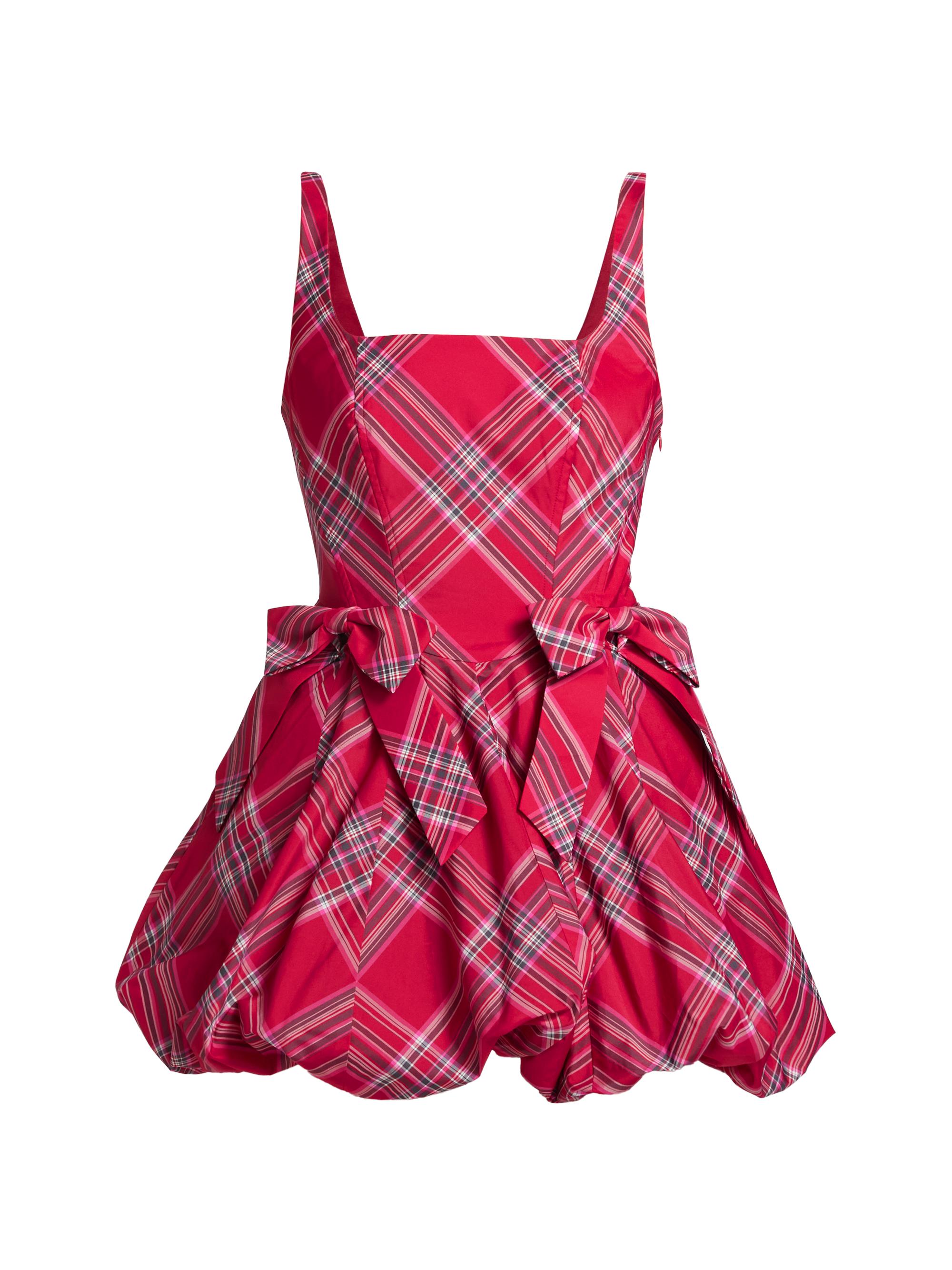 LoveShackFancy Women's London Tartan Ruelle Taffeta Bubble-Hem Minidress - Cheery Red