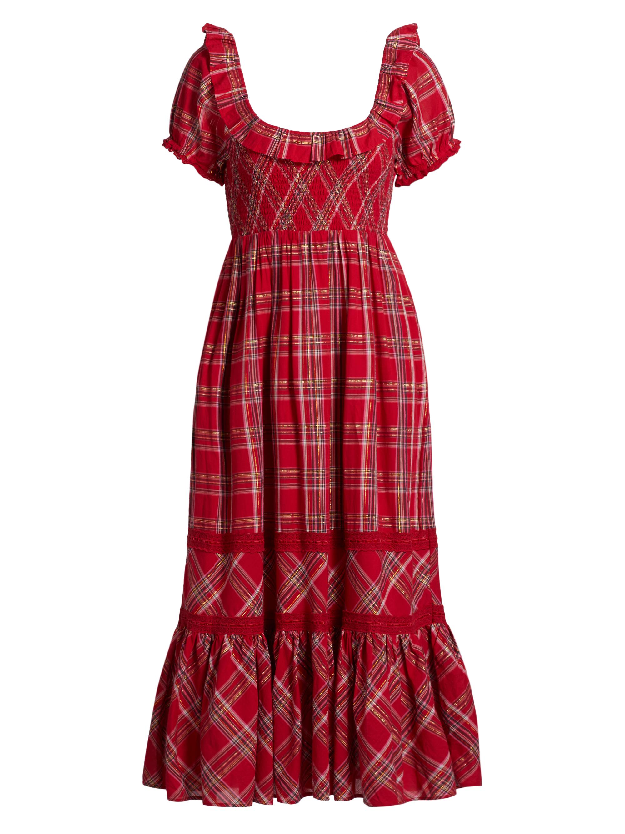 LoveShackFancy Women's London Tartan Gerania Midi-Dress - Cheery Red