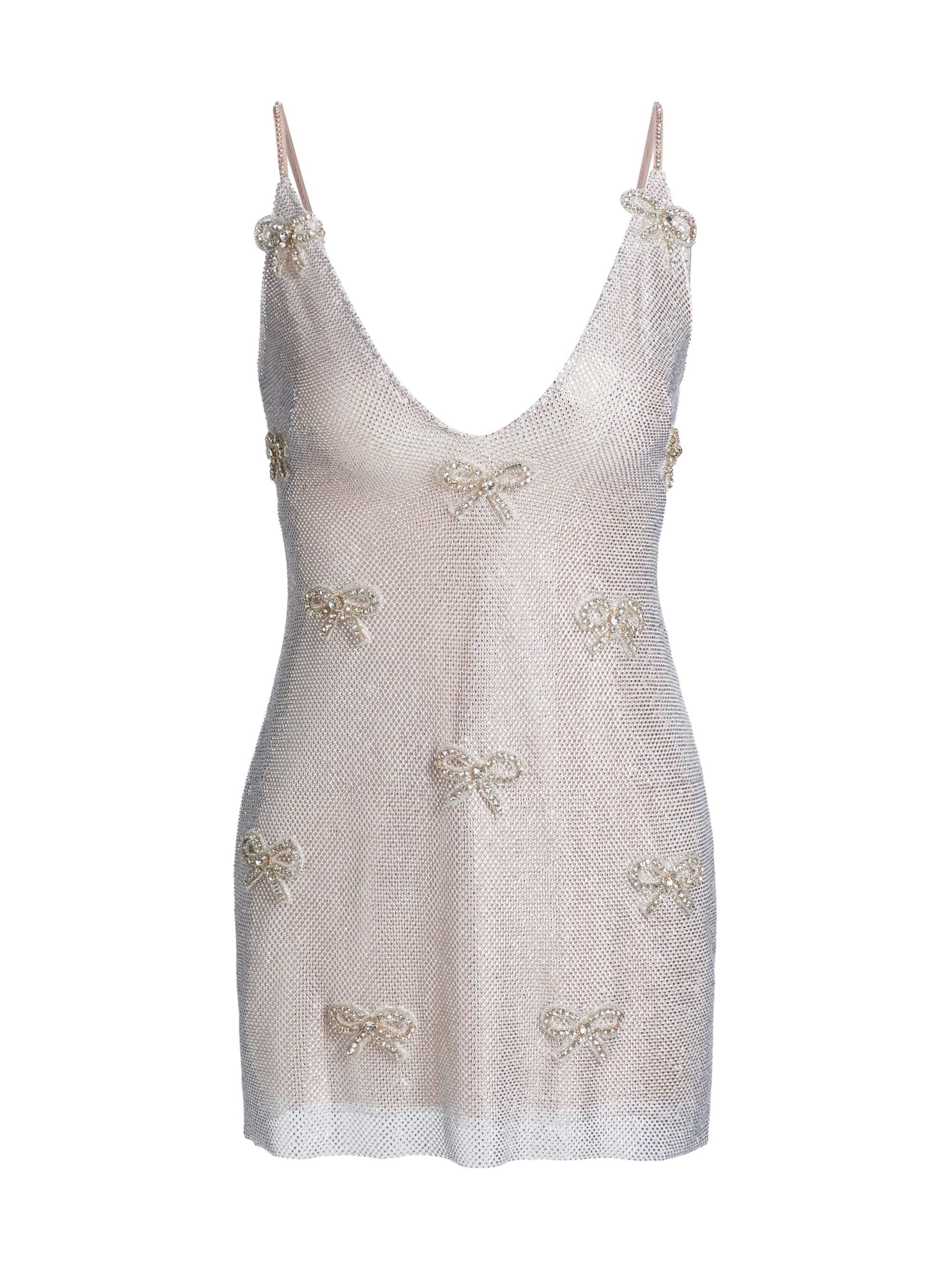 LoveShackFancy Women's Crystal Lattice Bow Mesh Whilden Minidress - Silver