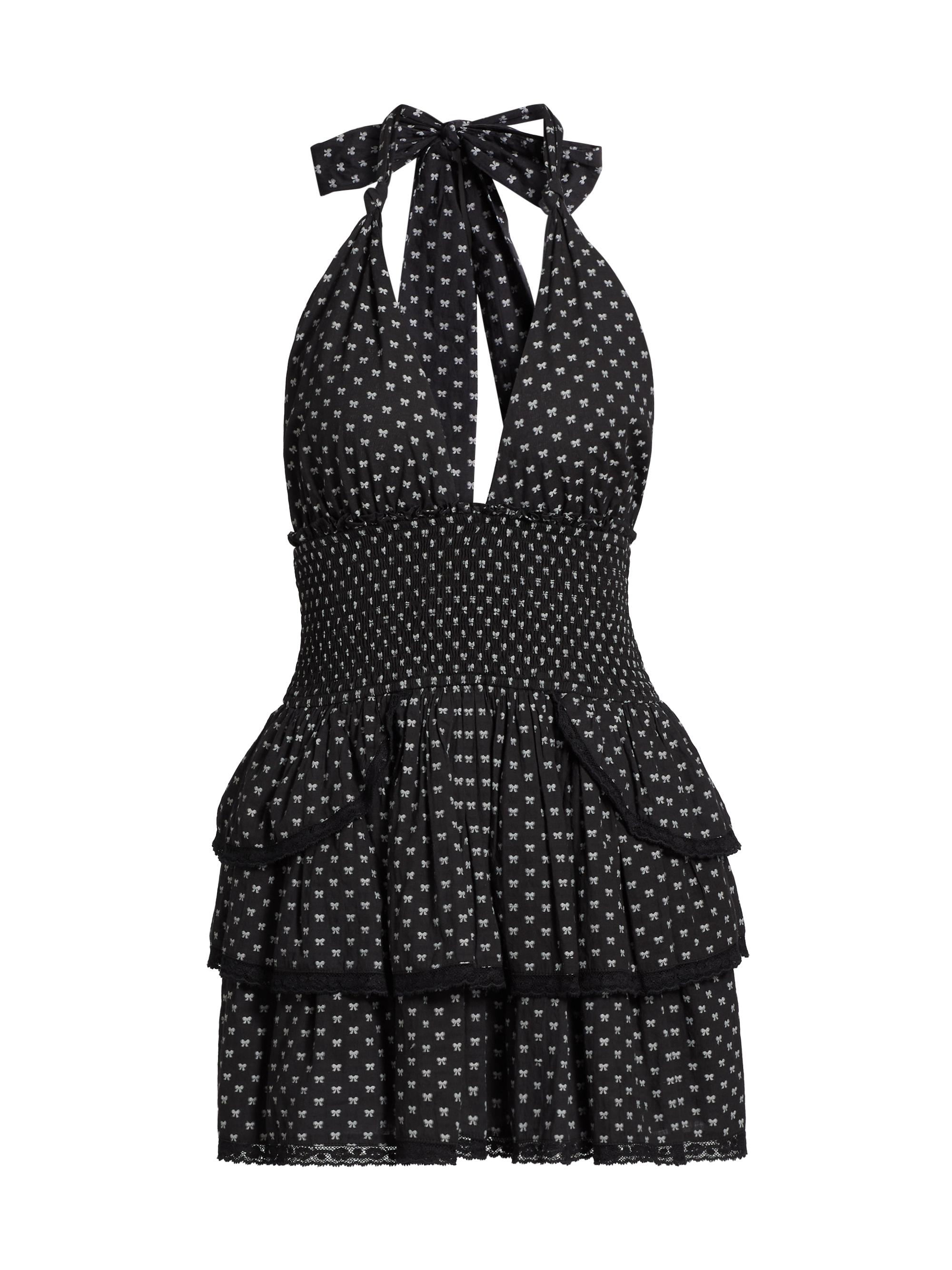 LoveShackFancy Women's Fringe Bow Cotton Clip Deanna Fit & Flare Minidress - Midnight