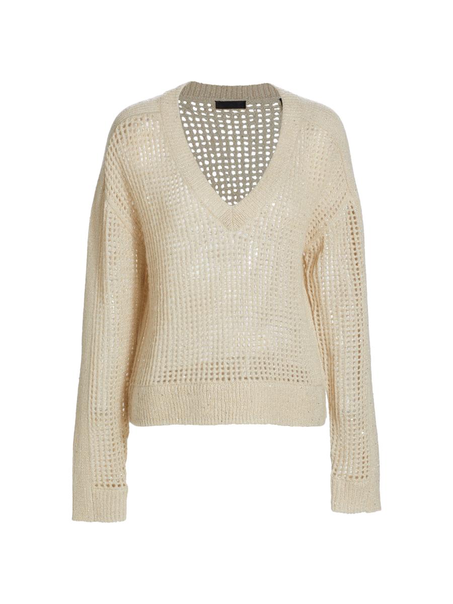ATM Anthony Thomas Melillo Sequined Open-Knit V-Neck Sweater